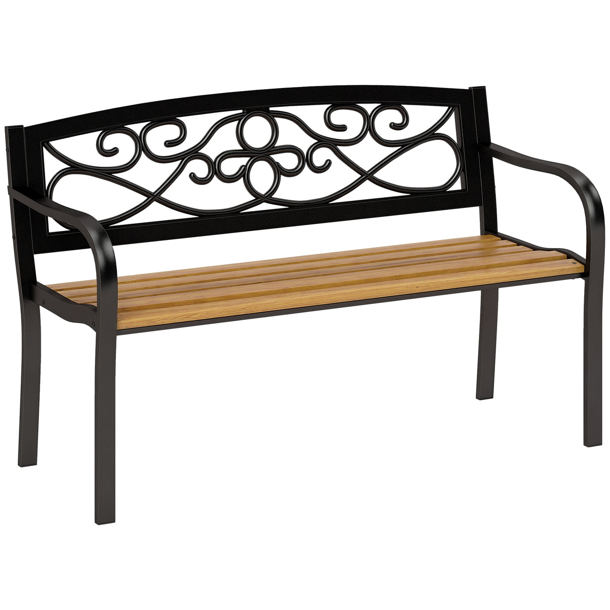 Banco de Jardim de 2 Lugares Banco de Exterior com Assento de Madeira e Estrutura de Aço para Pátio Varanda 127x56x80 cm Madeira e Preto — foto 1