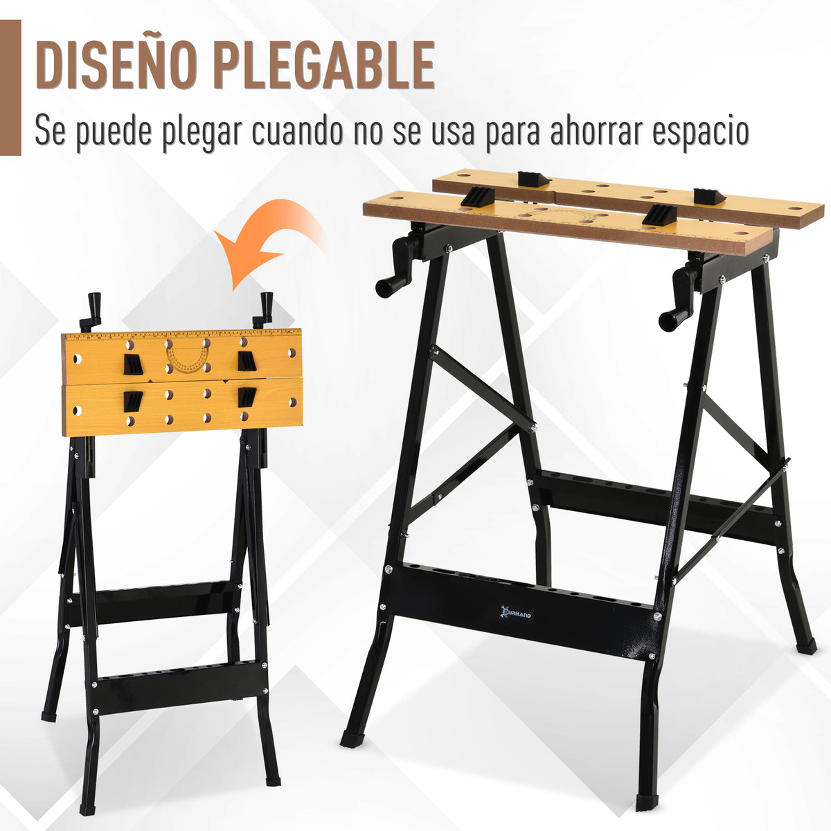 Bancada de Trabalho Dobrável e Portátil Mesa de Trabalho de Carpinteiro com Braçadeiras Ajustáveis e Estrutura de Aço Capacidade de 100kg — foto 4