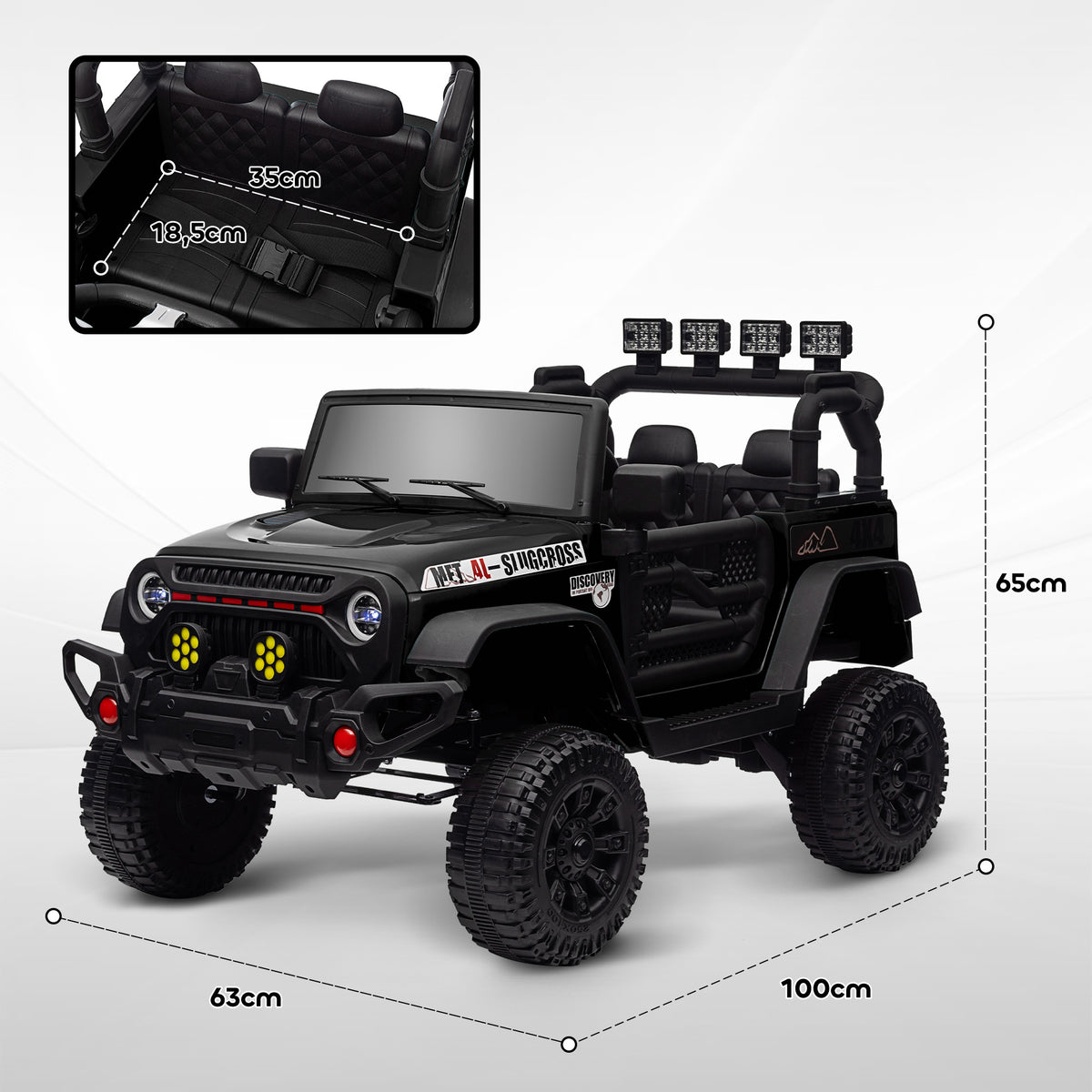 Carro Elétrico para Crianças acima de 3 Anos Carro Elétrico Infantil com Bateria de 12V Controlo Remoto Faróis LED Buzina e Música 100x63x65 cm Preto — foto 3