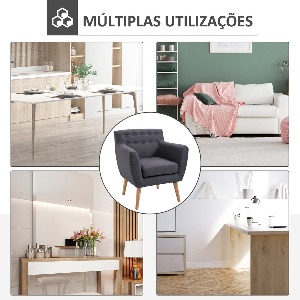 Poltrona de Sala de Estar Poltrona para Dormitório com Apoio para os Braços e Pés de Madeira Sofá Individual Carga 125 kg para Escritório Sala de Estar 68x58,5x76 cm Cinza Escuro — foto 6