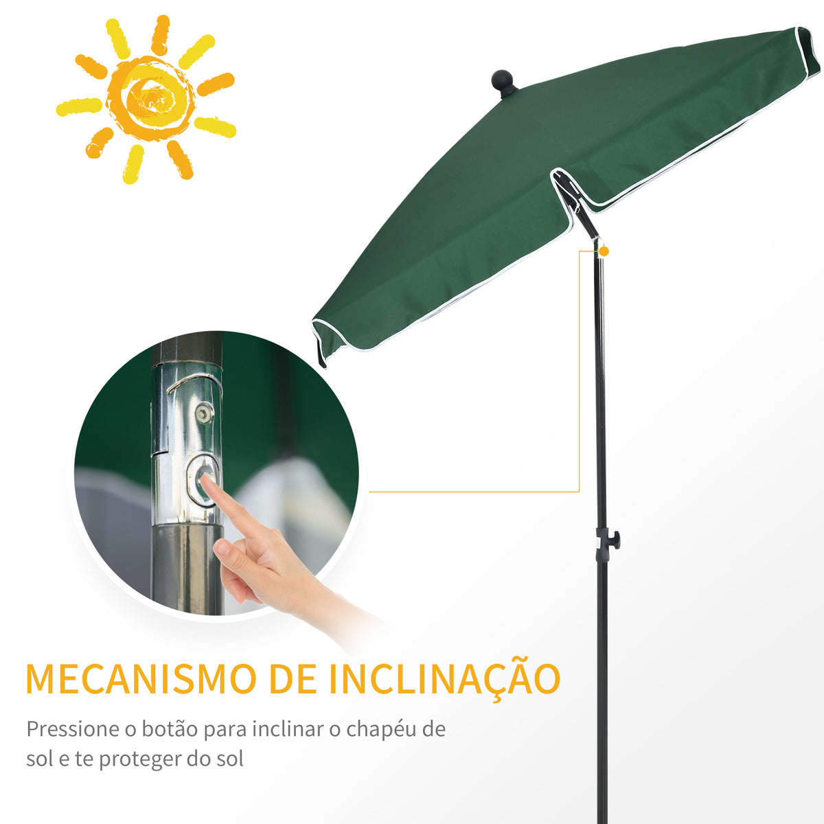 Chapéu de Sol Retangular de Jardim 198x130x240cm Chapéu de Sol de Alumínio com Função de Inclinação para Terraço Pátio Exterior Verde — foto 4