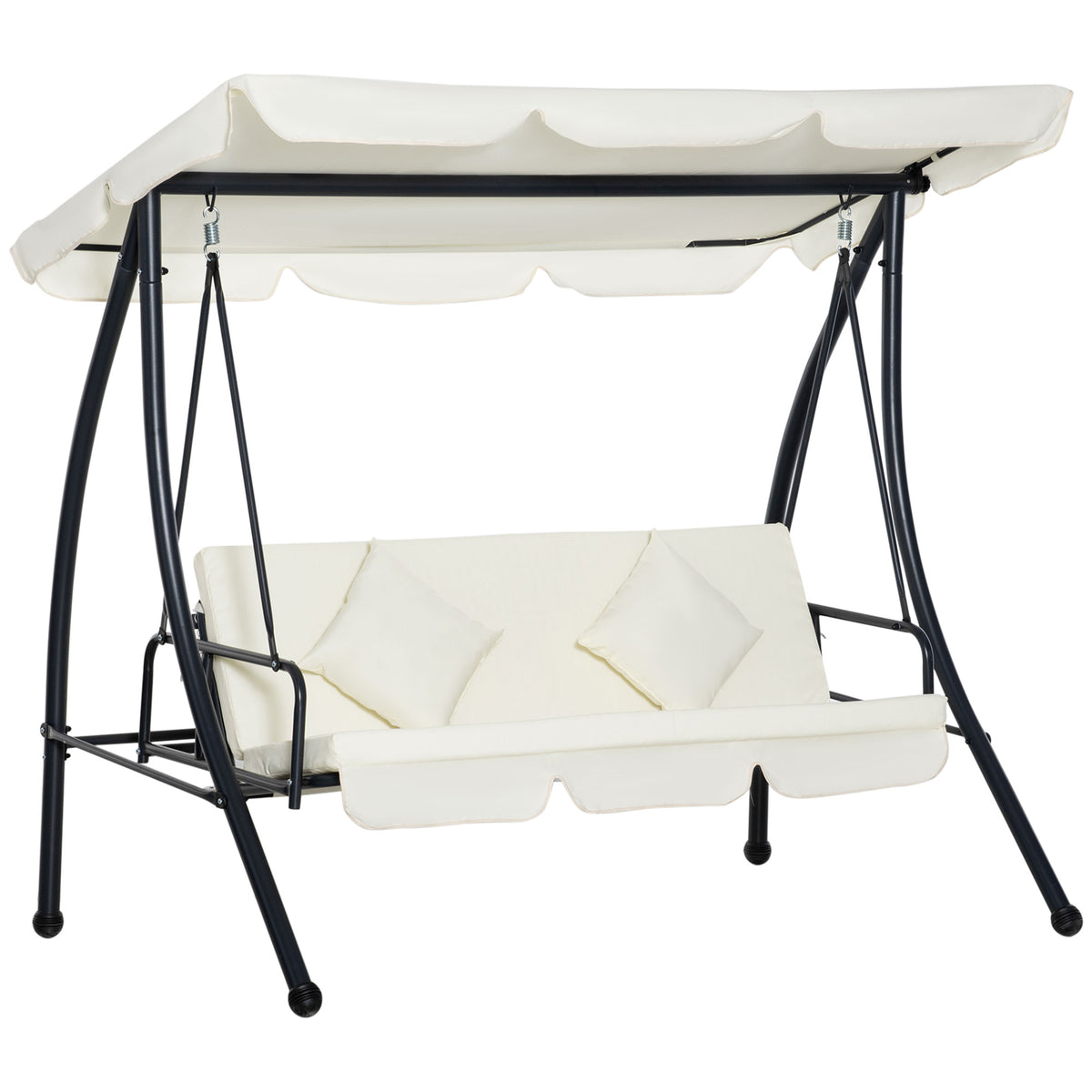 Baloiço Jardim 3 Lugares Convertível em Cama com Toldo Reclinável Almofada para Jardim Terraço Pátio Ar livre Carga Máxima 340kg 200x125x170cm Creme — foto 1