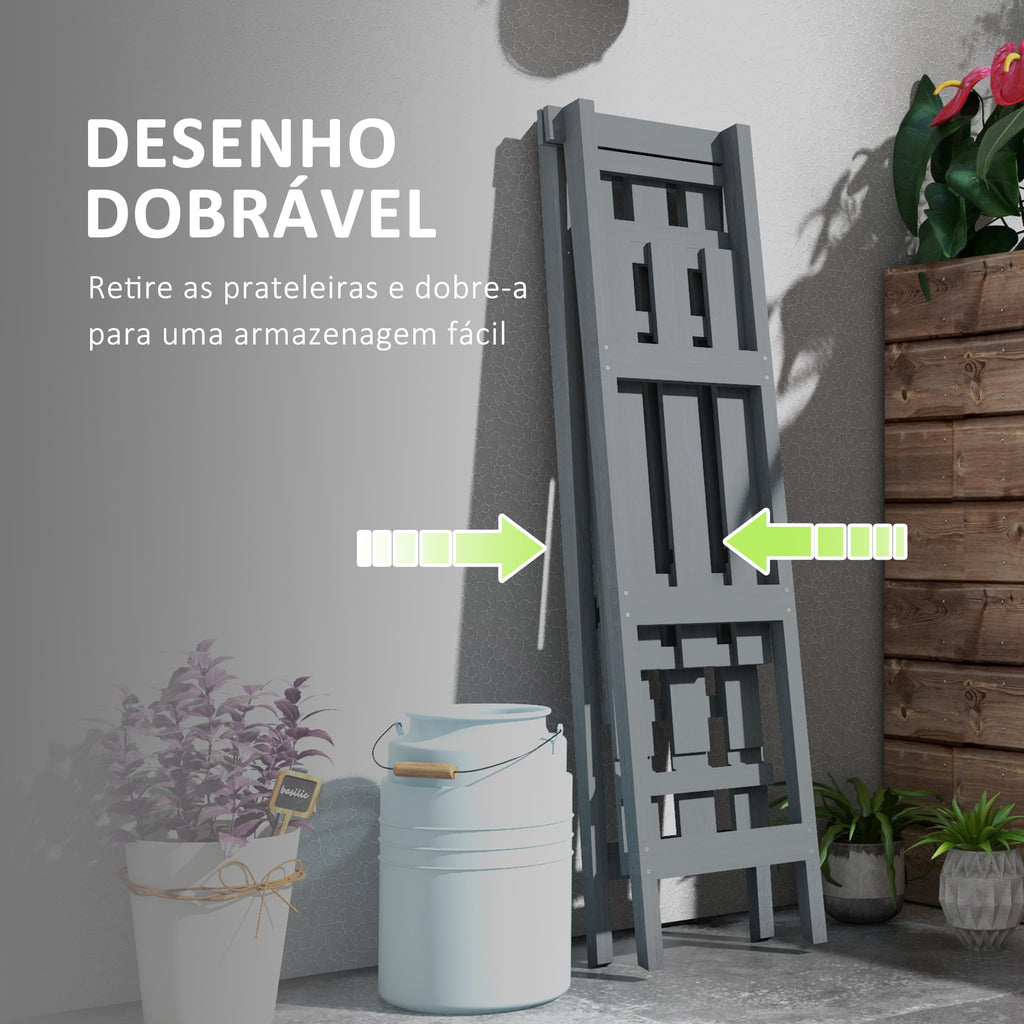 Suporte de Madeira para Plantas Dobrável Estante Decorativo para Vasos de 3 Níveis com Estrutura em Forma de A para Jardim Pátio Varanda 100x36x112 cm Cinza — foto 5