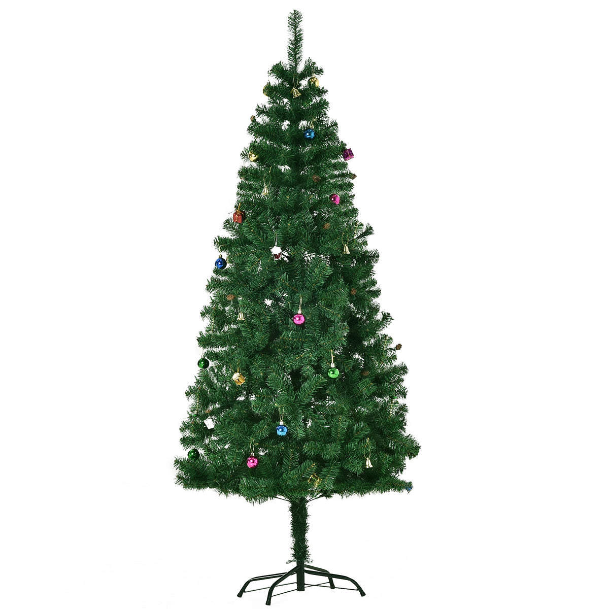 Árvore de Natal Artificial 180cm Ignífugo com 624 Ramos 48 Decorações Folhas de PVC e Suporte Metálico Decoração de Natal para Interior Verde — foto 1