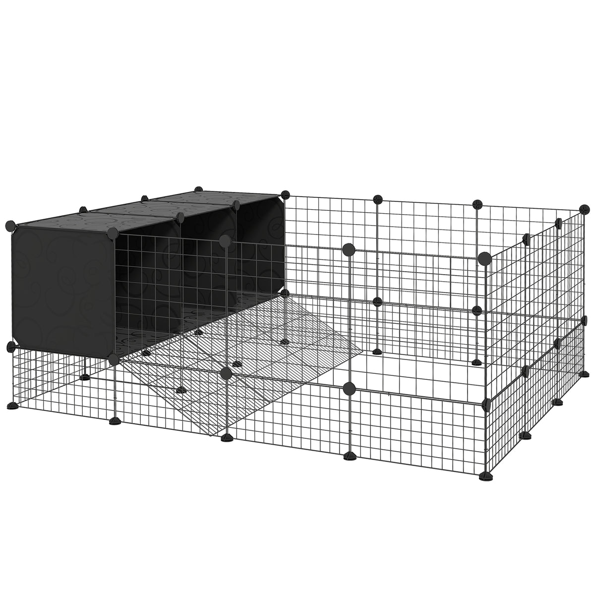 Recinto para Pequenos Animais Modular Parque para Coelhos com 39 Painéis 3 Abrigos para Cobaias Coelhos-da-Índia Preto — foto 1