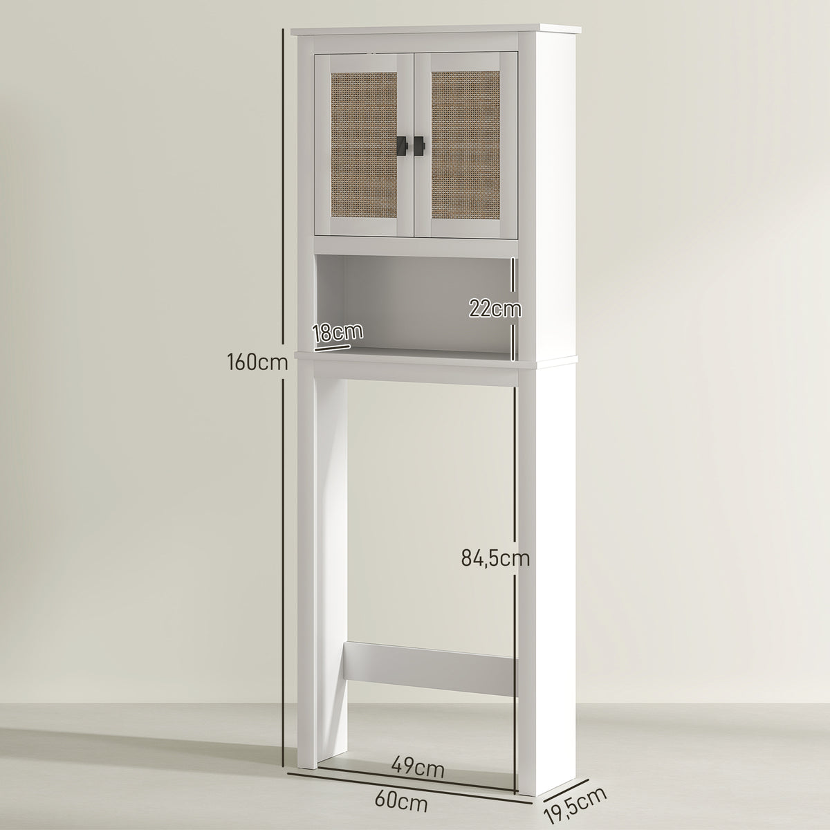 Móvel sobre Sanita Armário sobre Sanita com 2 Portas com Frente em Vime Compartimento e Prateleira Ajustável Móvel Casa de Banho 60x19,5x160 cm Branco — foto 3