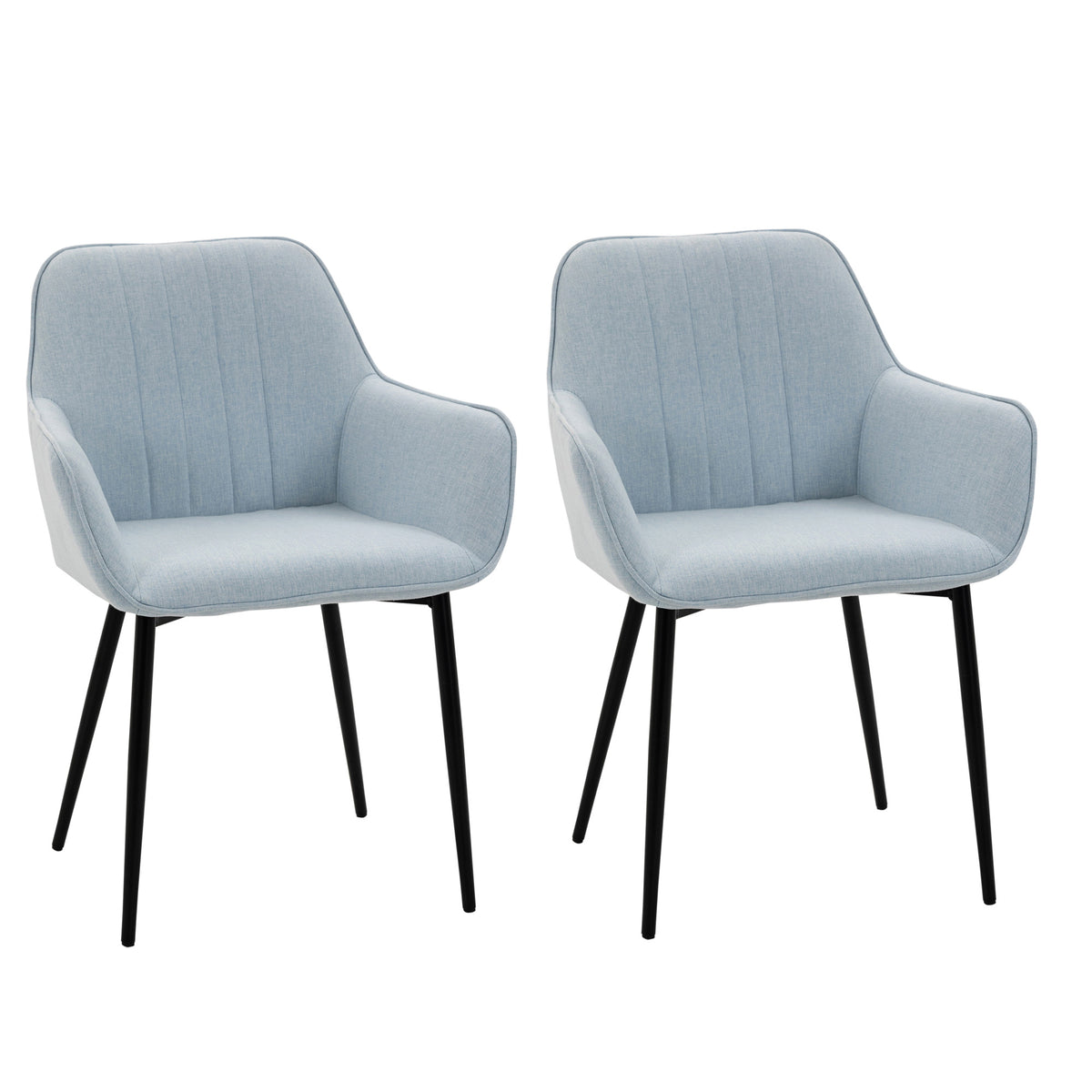 Conjunto de 2 Cadeiras de Sala de Jantar Estofadas em Linho Cadeiras de Cozinha com Encosto Apoio para os Braços e Pés de Metal 59,5x56,5x81 cm Azul — foto 1