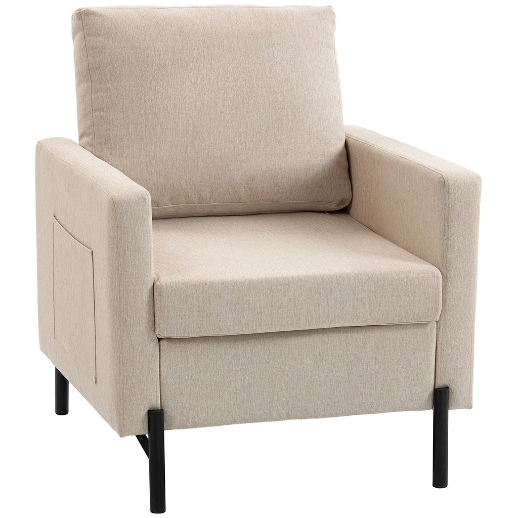 Poltrona de Sala Sofá 1 Lugar Acolchoado com Apoios de Braço Assento Largo e Pés em Aço 73x77x87 cm Bege — foto 1