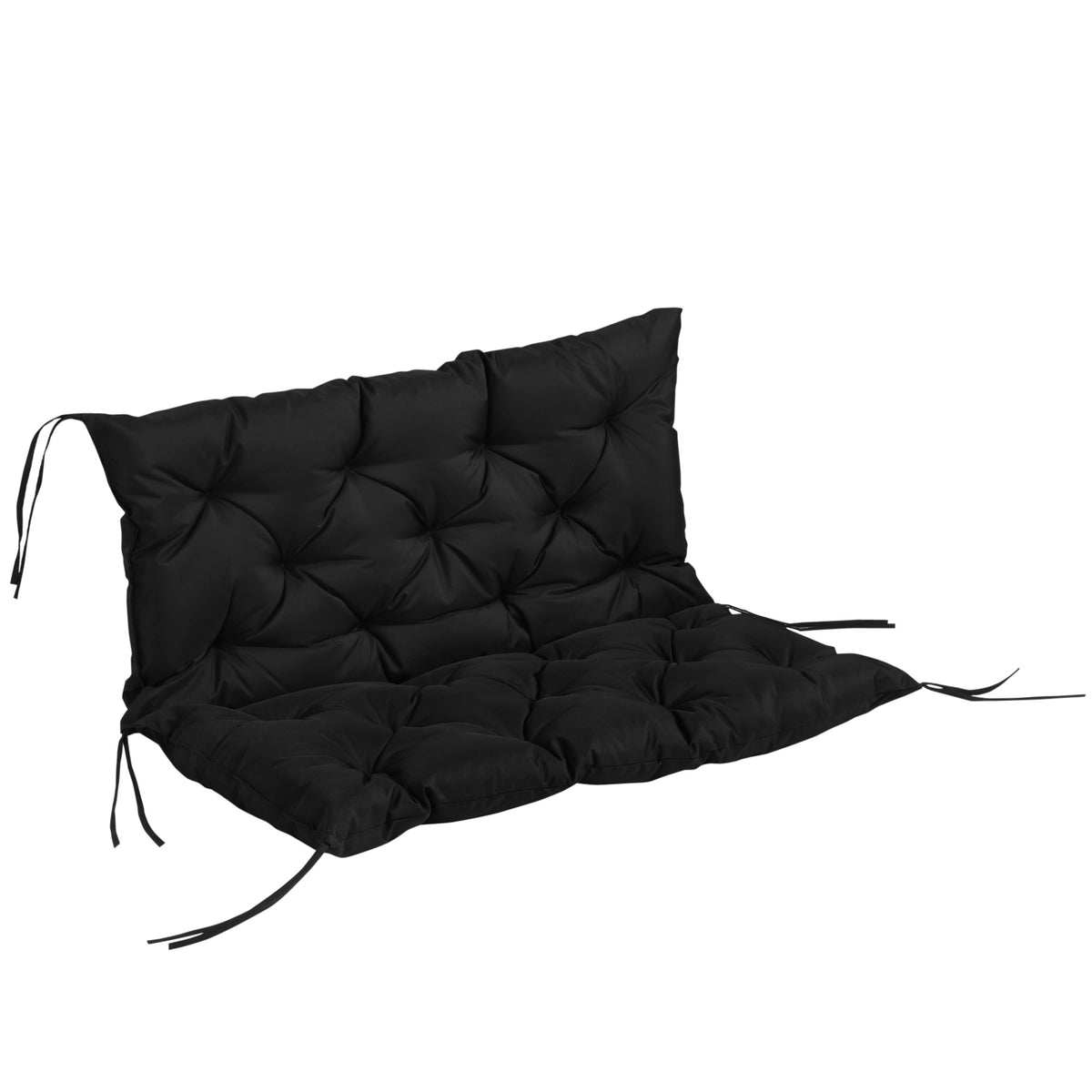 Almofada para Banco de Jardim com Encosto, 100x98x8 cm, Colchão de Banco de 2 Lugares para Interior e Exterior com Enchimento Espesso e Fitas de Fixação, para Baloiço, Terraço, Varanda, Preto — foto 1