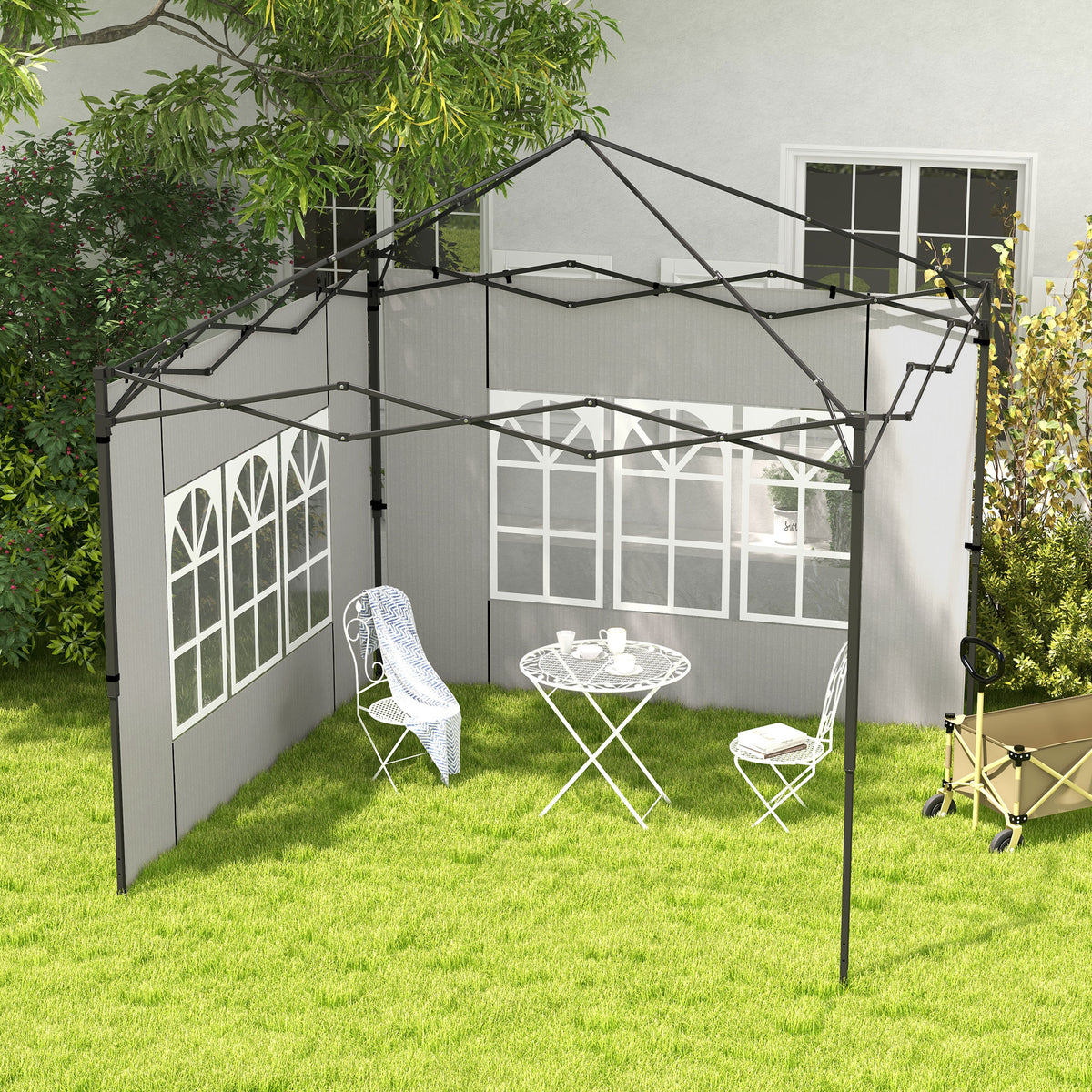 Conjunto de 2 Paredes Laterais para Tendas de 3x3m e 3x6m Paredes Laterais para Tendas com Janelas Transparentes 293x193cm Branco — foto 2