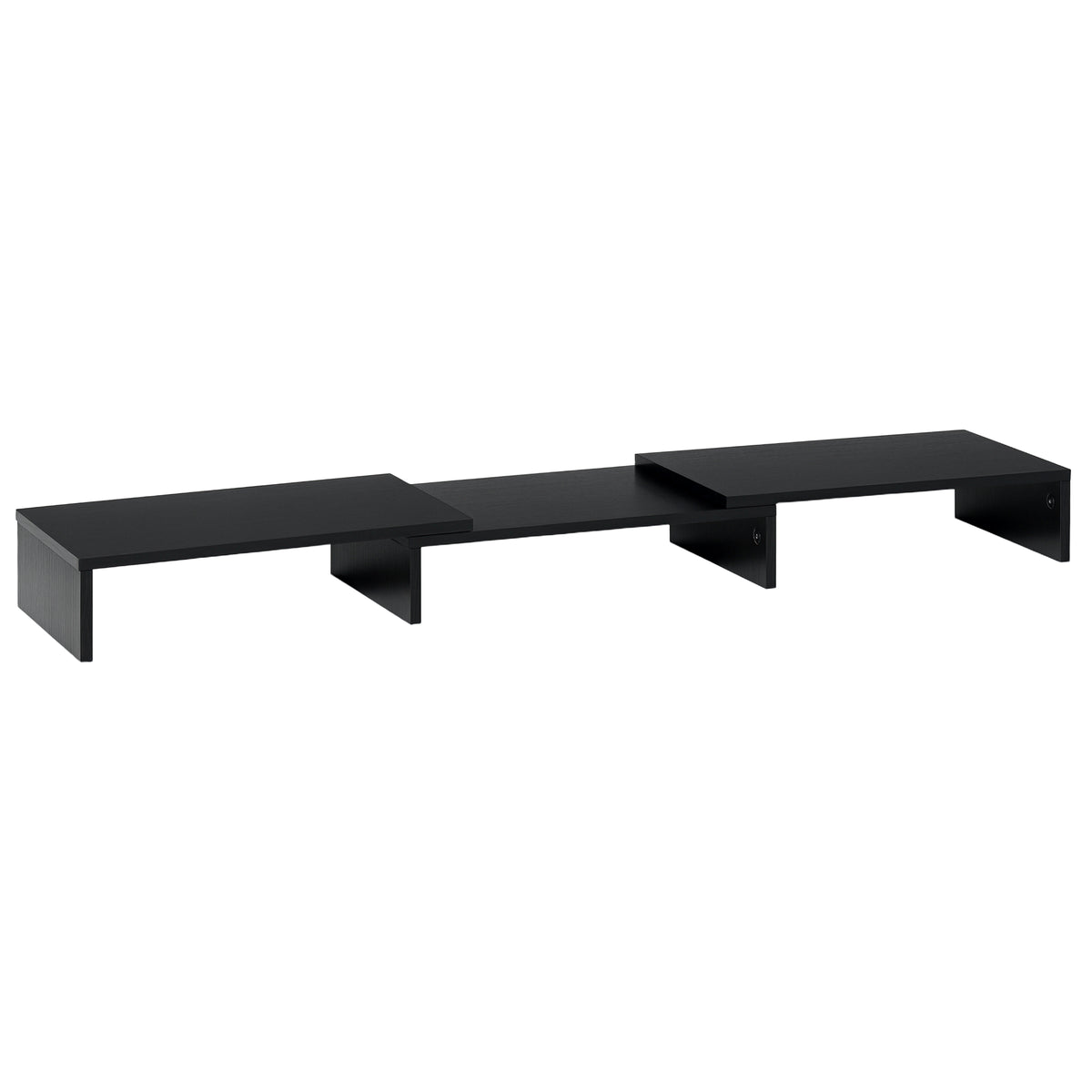 Suporte Elevado para Monitores de Madeira Ajustável em Comprimento e Ângulo para 2 Monitores Notebook 80-117x23,5x10cm Preto — foto 1
