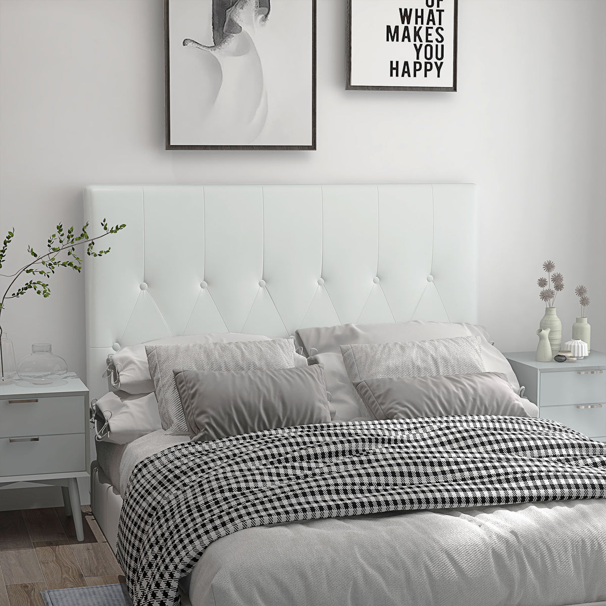 Cabeceira de Cama 160cm Cabeceira de Cama Estofada em Linho e Acolchoada 2 Formas de Uso Vertical ou Montado na Parede 160x7x120cm Branco — foto 2
