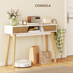 Mesa de Consola Estreita Consola de Entrada Mesa Consola Moderna com 2 Gavetas Compartimento e Pés de Madeira para Corredor Entrada Sala de Estar Dormitório 100x30x75 cm Branco — foto 6