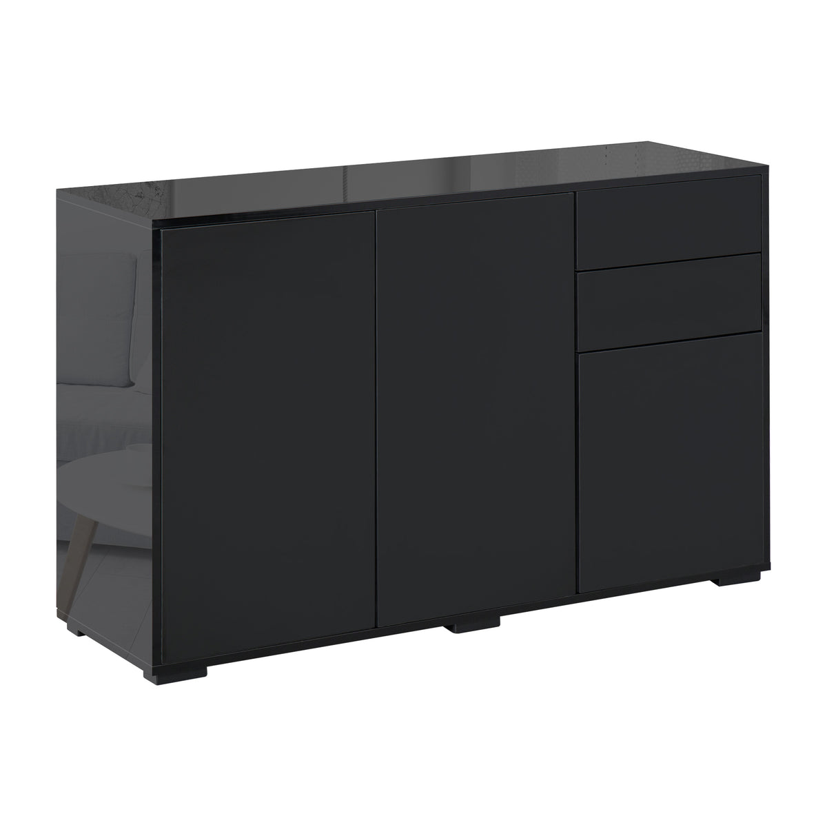 Essenza Aparador de Sala de Estar com 3 Portas 2 Gavetas e Prateleira Interior Ajustável 117x36x74 cm Preto — foto 1