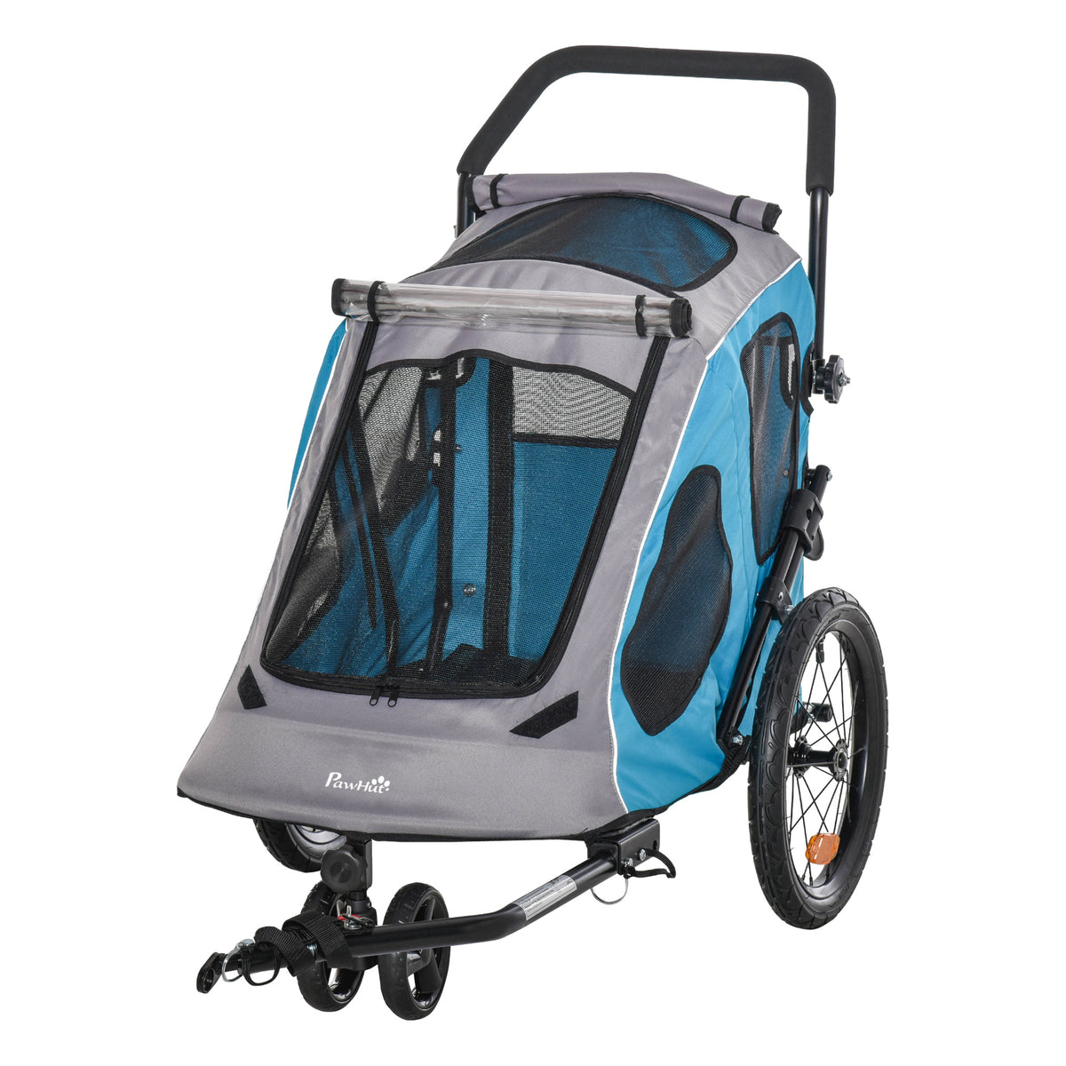 Carrinho para animais de estimação dobrável 2 em 1 com guiador 360 ° Giratório Roda dianteira Engate retrátil Oxford Carga 30 kg 140x71x105 cm Azul Cinza — foto 1