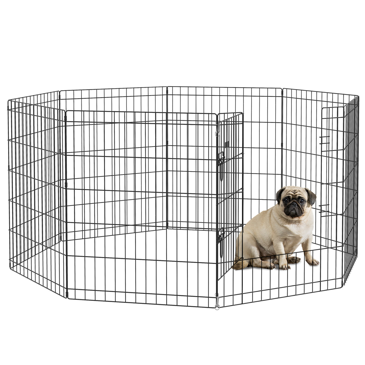 Parque para Cães 8 Painéis 76x61cm Dobráveis Gaiola Metálica para Animais de Estimação com Porta e Dupla Fechadura para Jardim Pátio Exterior Preto — foto 1