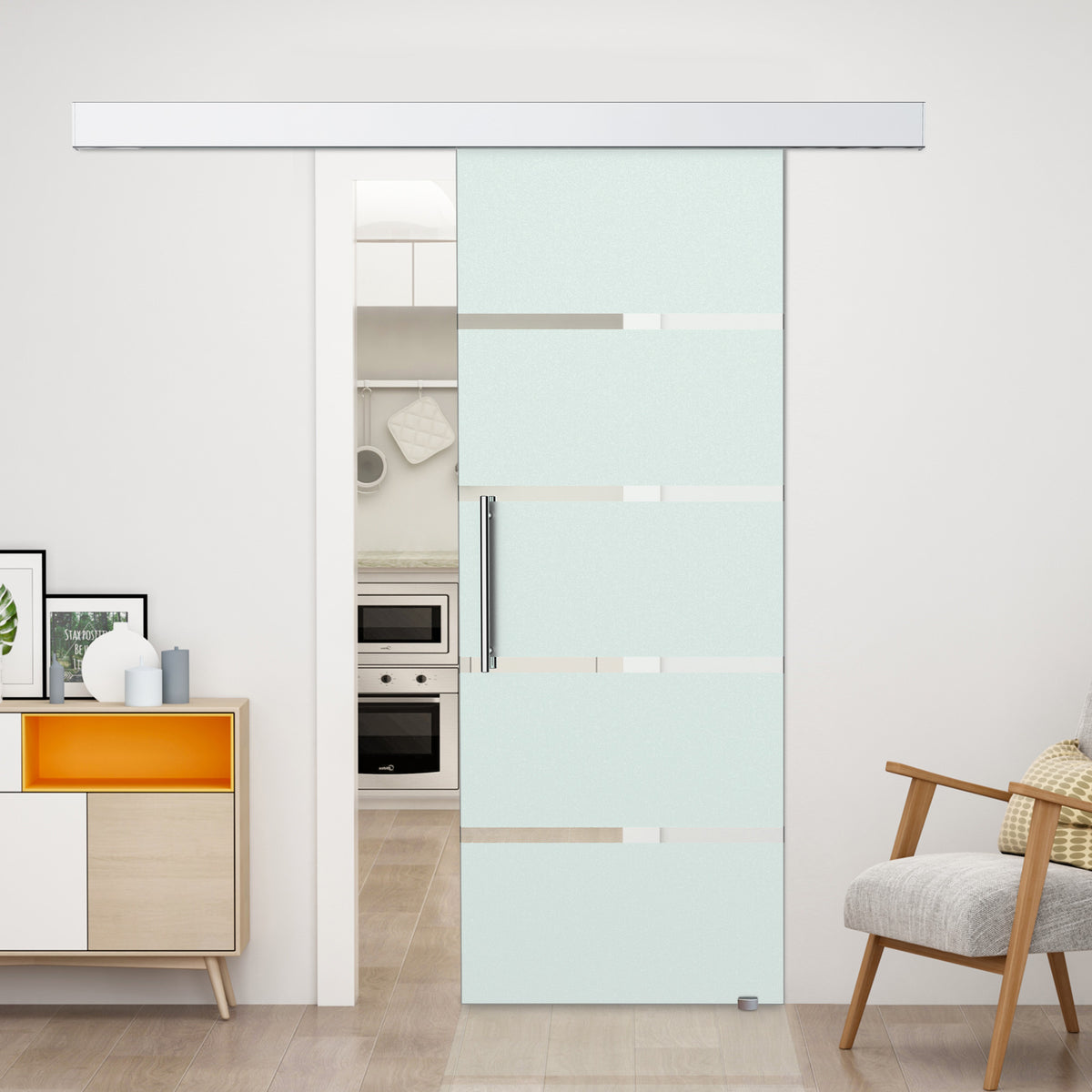 Porta de Correr de Vidro 77,5x205 cm Porta de Correr de Vidro com Trilho Translúcida - Modelo 2 — foto 2