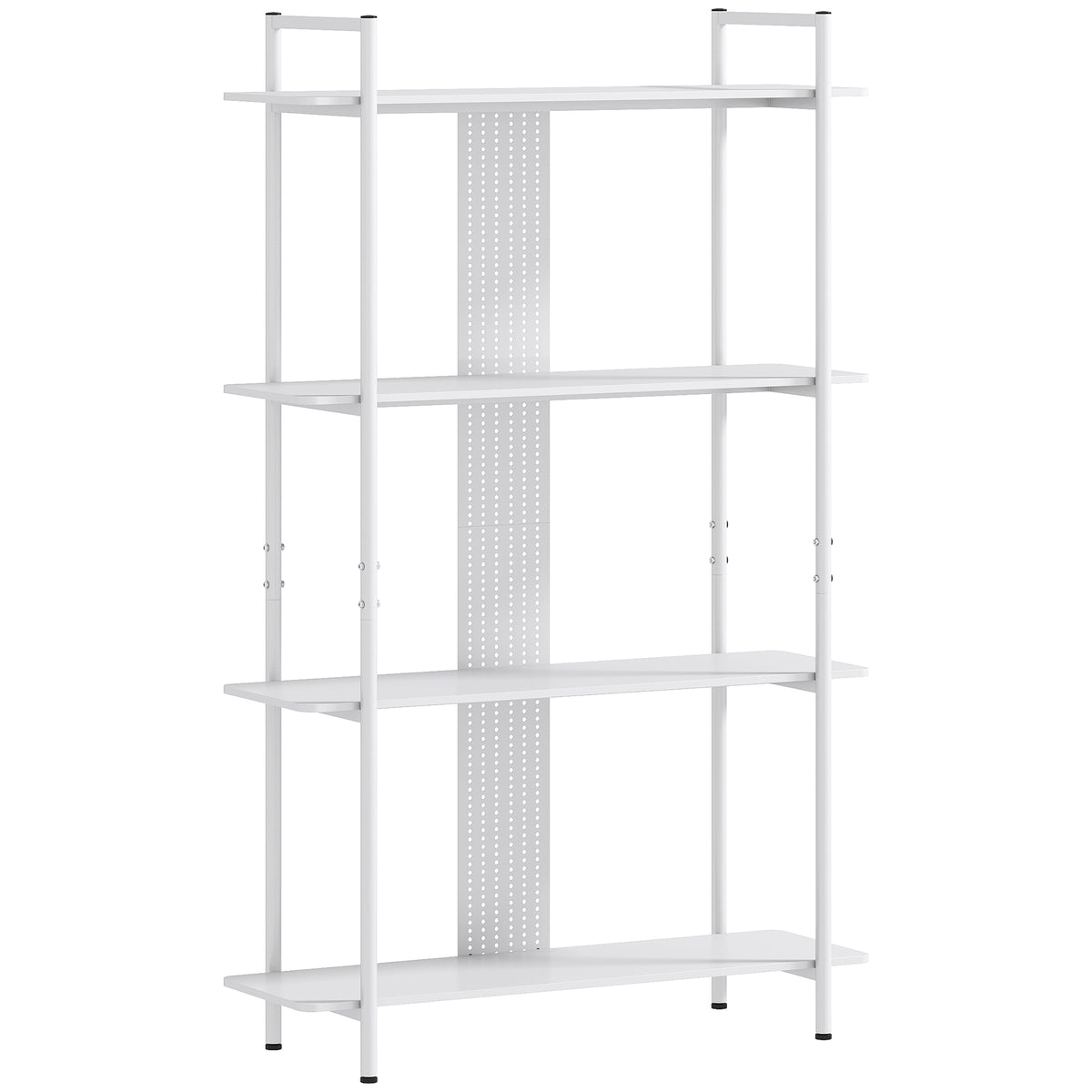 Estante de 4 Níveis Estante para Livros com Painel Perfurado e Estrutura Metálica Estante para Sala de Estar Estúdio Dormitório Escritório 100x35x160,5 cm Branco — foto 1