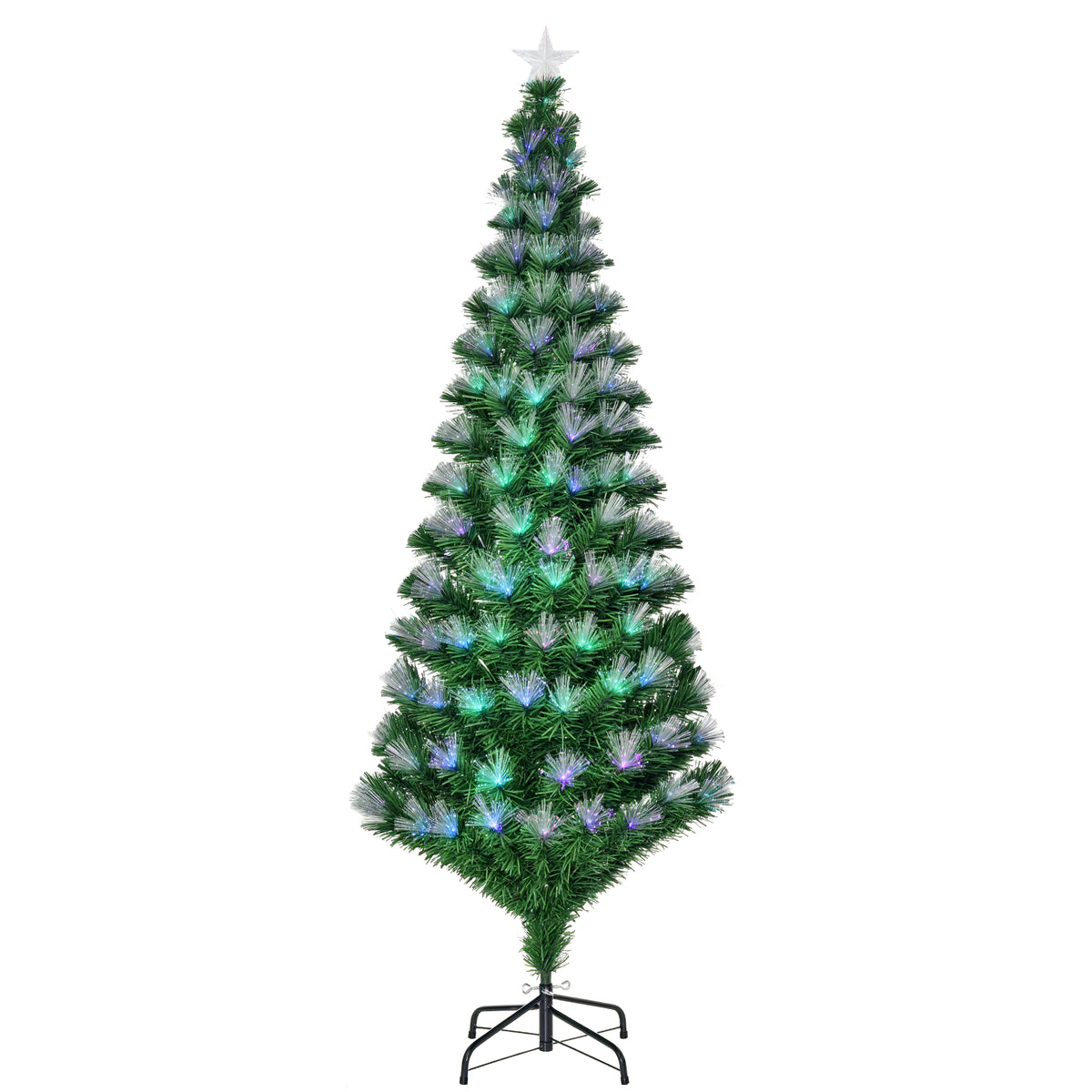 Árvore de Natal de Fibra Óptica Grande Altura 180 cm Estrela e 7 Luzes Coloridas Árvore de Natal Artificial Ø84x180cm Verde — foto 1