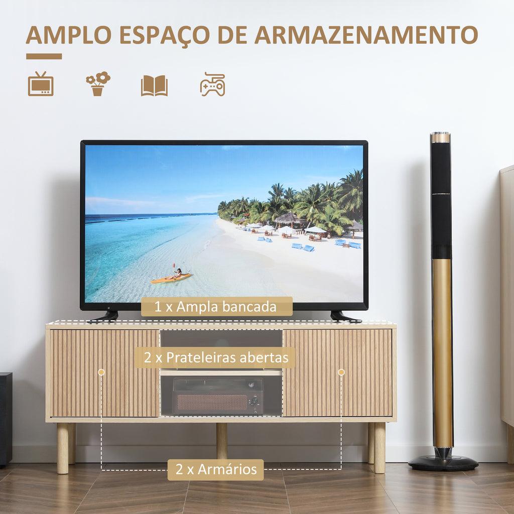 Móvel de TV Móvel para Televisão até 50 Polegadas com Portas de Correr Prateleiras Abertas e Orifícios para Cabos para Sala de Estar 115x40x49 cm Madeira — foto 5