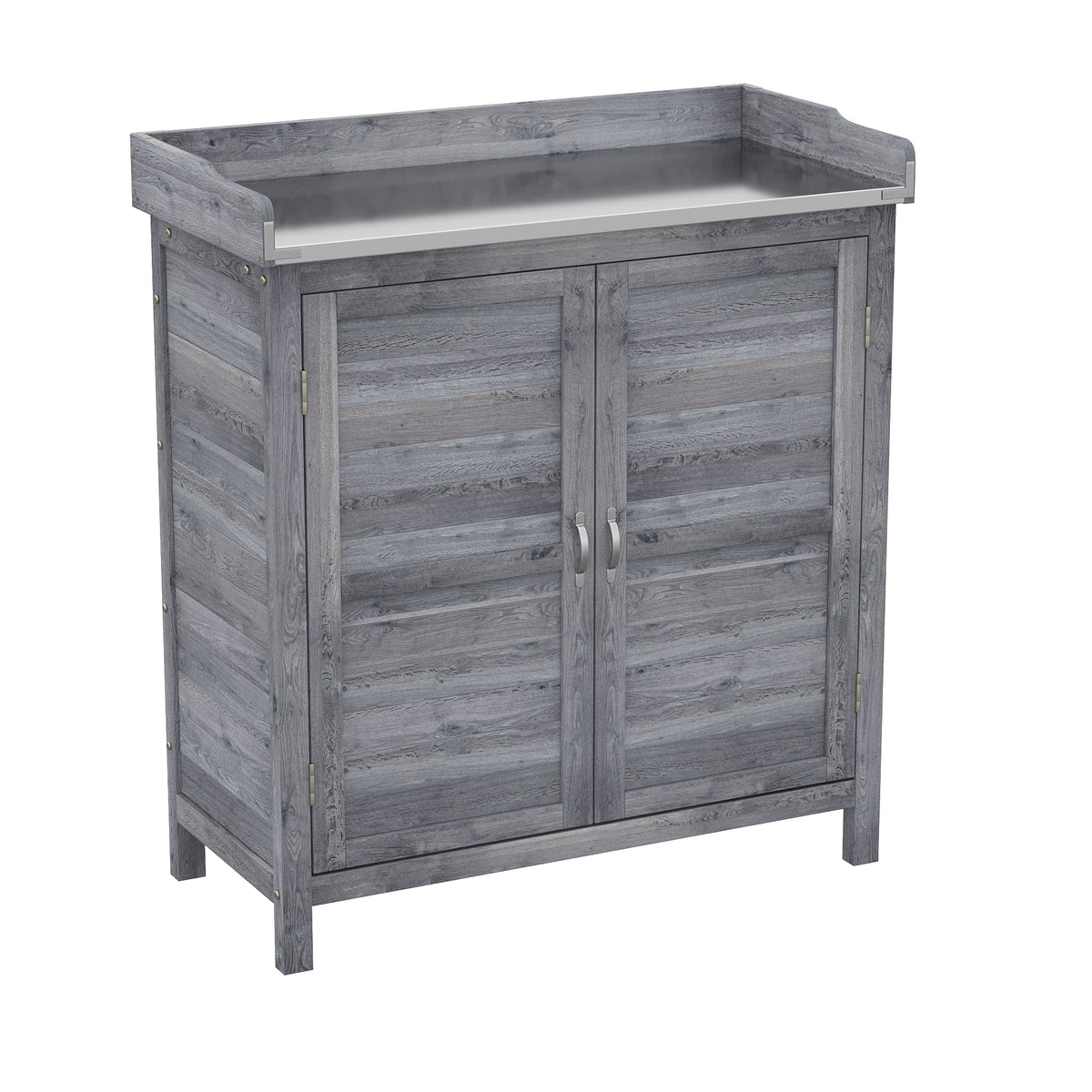Mesa de Plantio com Armário Inferior em Madeira Armário de Jardim Exterior com Tampo Galvanizado 2 Prateleiras Cinza — foto 1