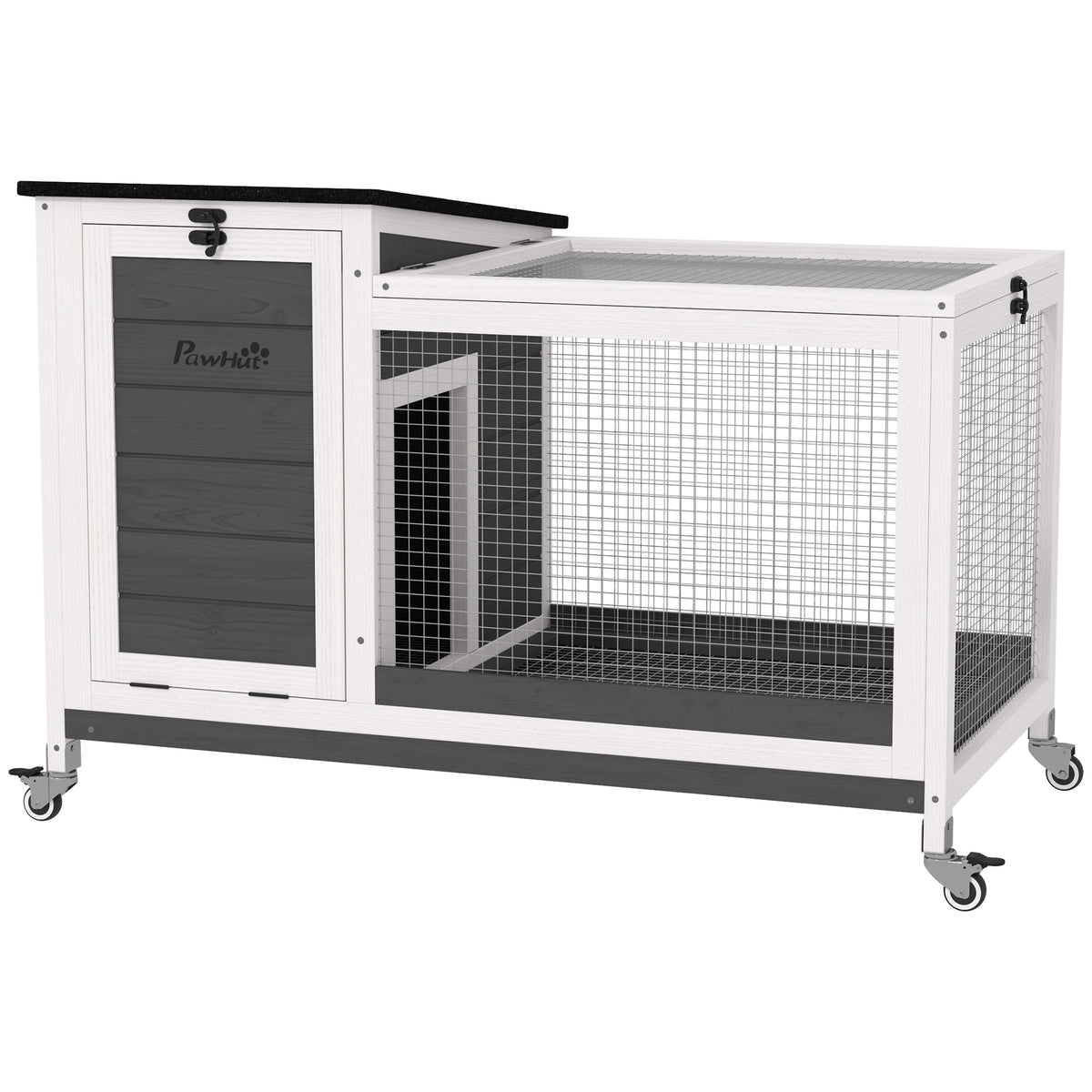 Casinha para Coelhos em Madeira com Cercado de Passeio Rodas Telhado Dobrável para Interior e Exterior 92 x 52 x 67 cm Cinzento escuro — foto 1
