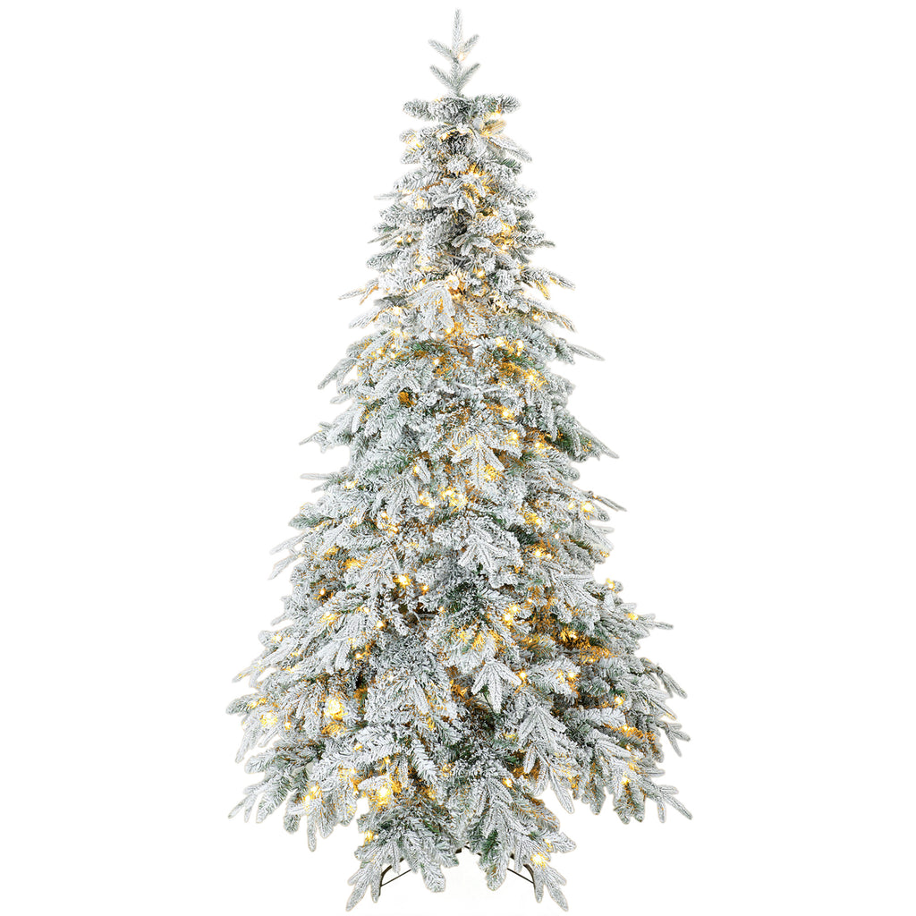 Árvore de Natal Flocada 210cm com 450 LEDs Branco Quente Timer Controle Remoto 8 Modos 1080 Pontas Retardantes de Chama — foto 1