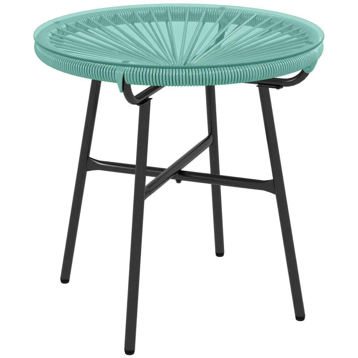 Mesa de Centro Redonda de Jardim em Vime Sintético Aspeto Vime Metal e Tampo Vidro Temperado Ø 50x50 cm — foto 1