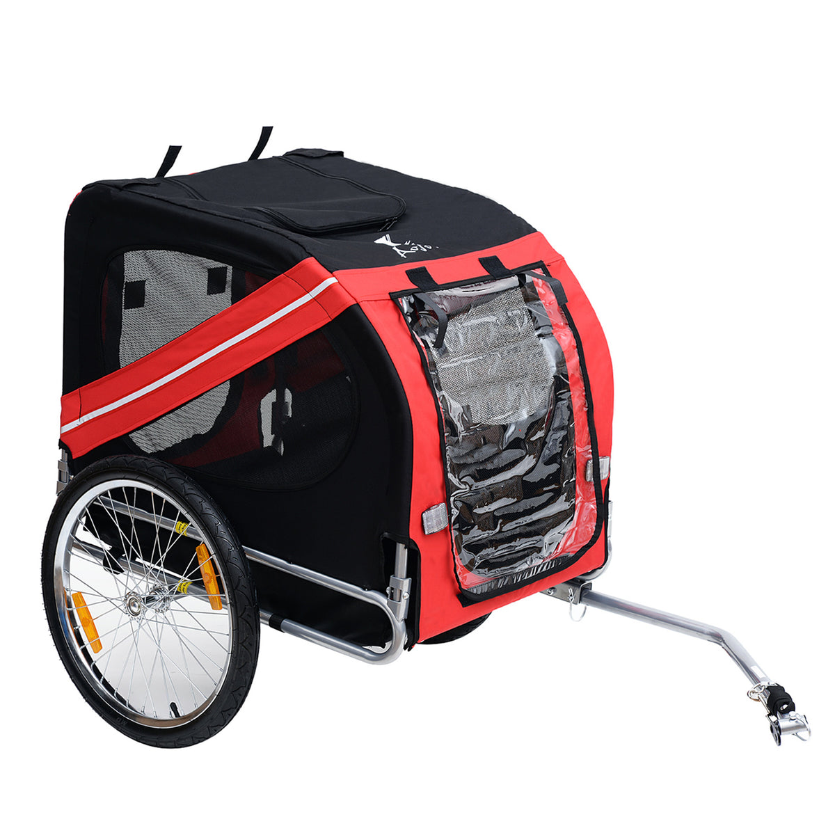 Carretinha de Bicicleta para Cães Animais 8 Refletores Bandeira Aço Poliéster Impermeável Máx.30 Kg 130x73x90 cm Vermelho — foto 1