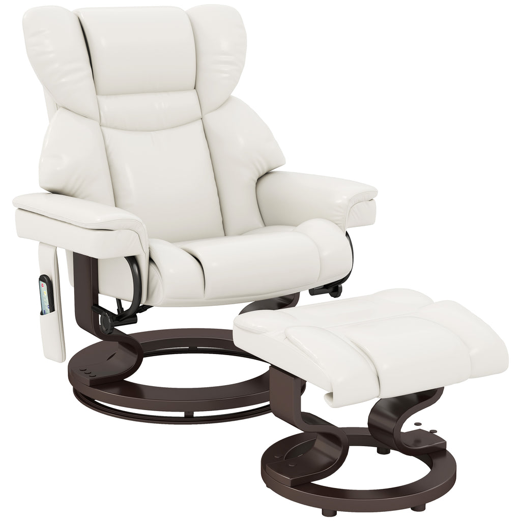 Poltrona relax com função de massagem e apoio para os pés, Poltrona reclinável, Couro sintético, 79 x 82 x 101 cm, Creme branco — foto 1
