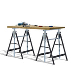Conjunto de 2 Cavaletes Telescópicos Dobráveis com Altura Ajustável Cavaletes de Serra de Aço para Mesa de Trabalho Carga 200kg 68x58x80-130cm Preto — foto 7