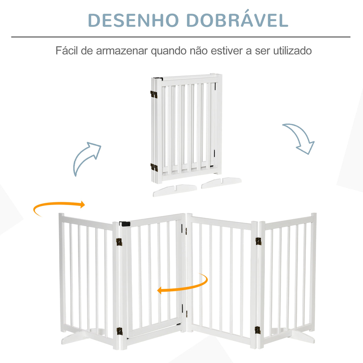 Barreira para Cães Dobrável Barreira para Cães Pequenos e Médios de 4 Painéis com Porta Barreira de Segurança em Madeira para Escadas e Corredores 237,5x36x80 cm Branco — foto 5