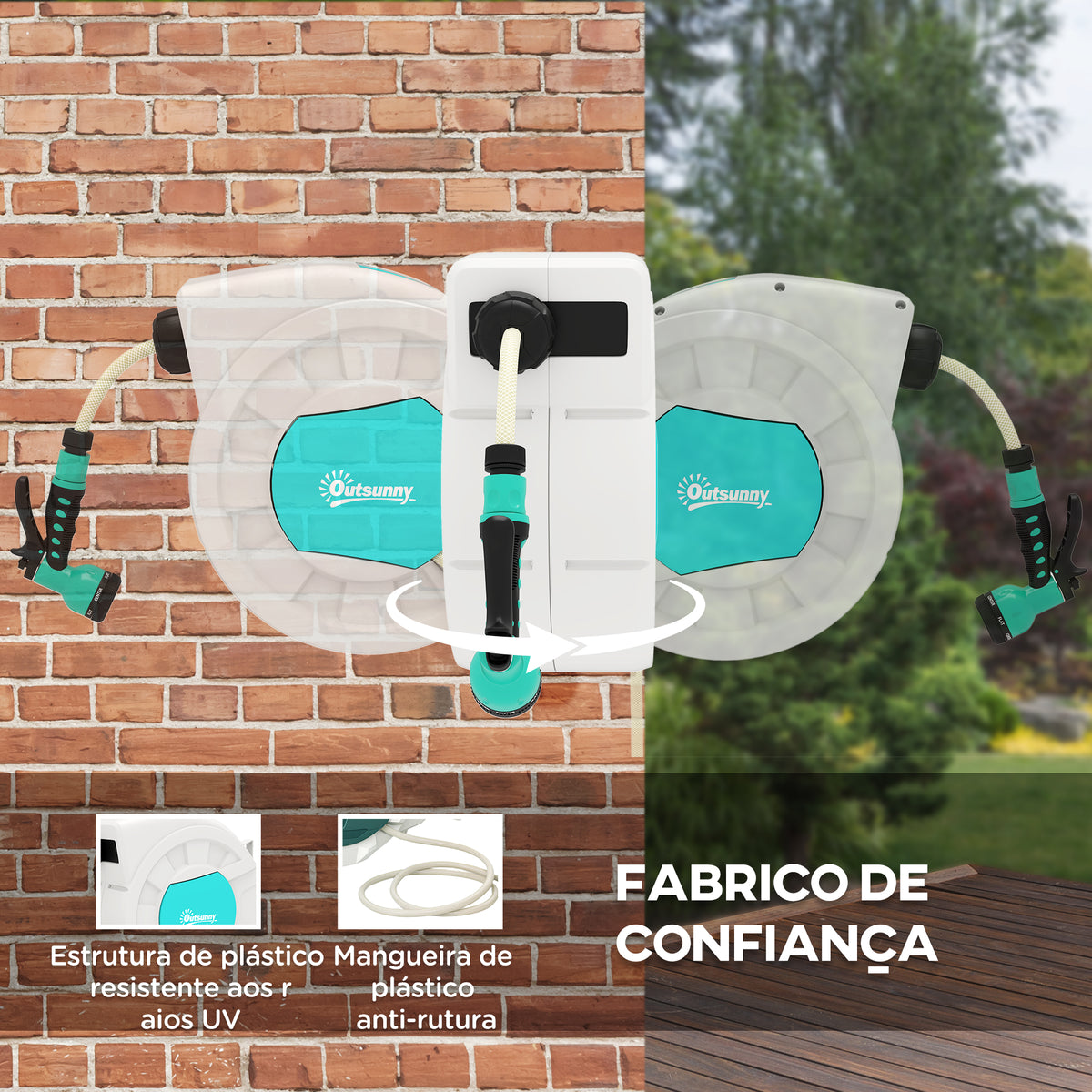 Carretel de Mangueira Retrátil de Parede Carretel de Mangueira de Jardim de 25+2 m e Bloqueio de Retorno Automático Bocal com 7 Funções e Giro de 180° 55x20x42 cm Cinza Claro — foto 5