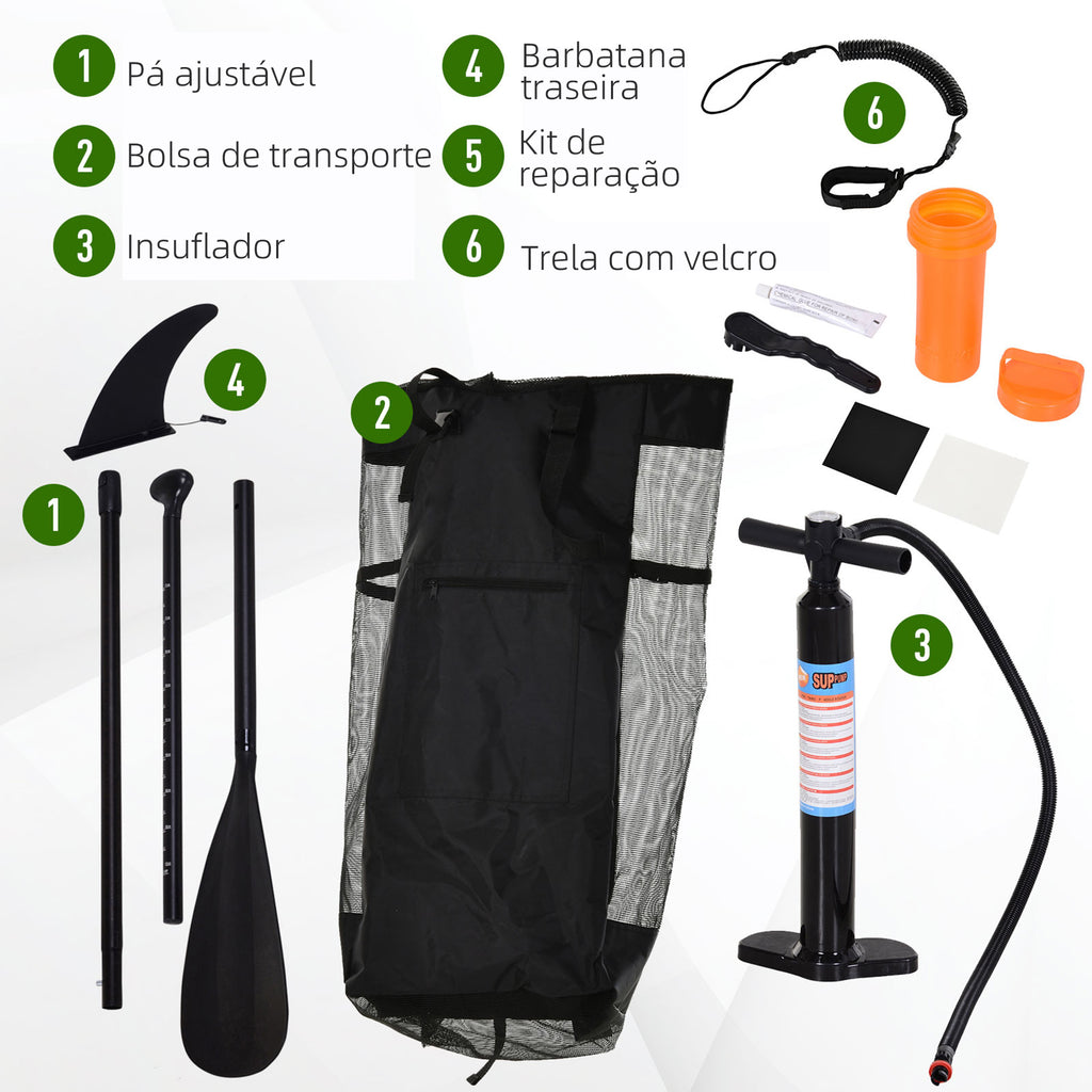 Prancha de Paddle Surf Inflável com Remo Ajustável entre 160-210cm com Barbatana Removível Bolsa de Transporte e Bomba de Insuflar Carga 100 kg 302x76x10cm Verde — foto 5