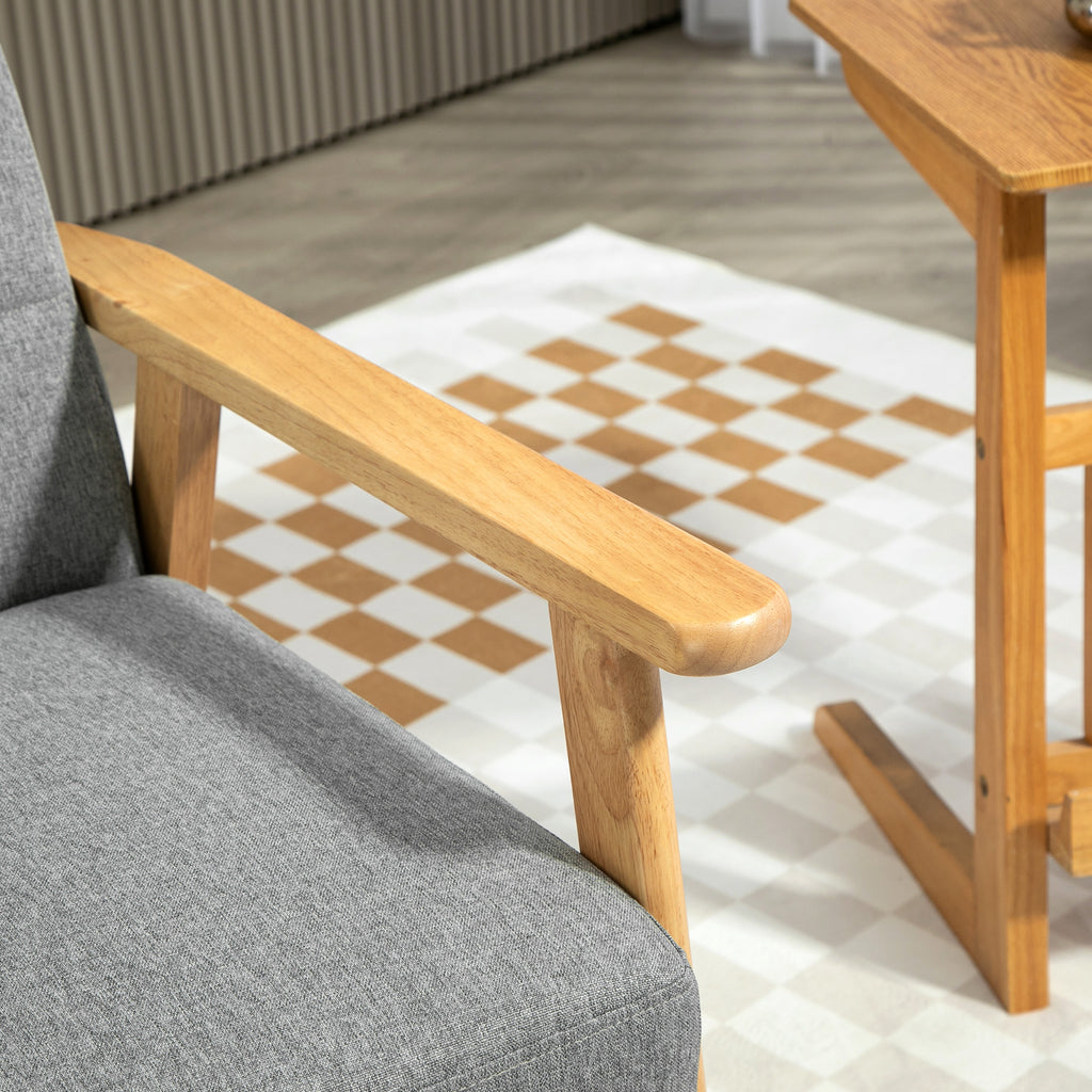 Poltrona Sala de Estar Estofada em Linho Poltrona com Apoio para os Braços e Estrutura de Madeira de Borracha Poltrona para Dormitório Sala de Estar Carga 130 kg 64x75x76 cm Cinza Claro — foto 8