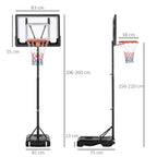 Tabela de Basquetebol para Exterior com Altura Ajustável 206-260 cm Cesta de Basquetebol com Rodas e Base Recarregável para Adolescentes e Adultos Preto — foto 3