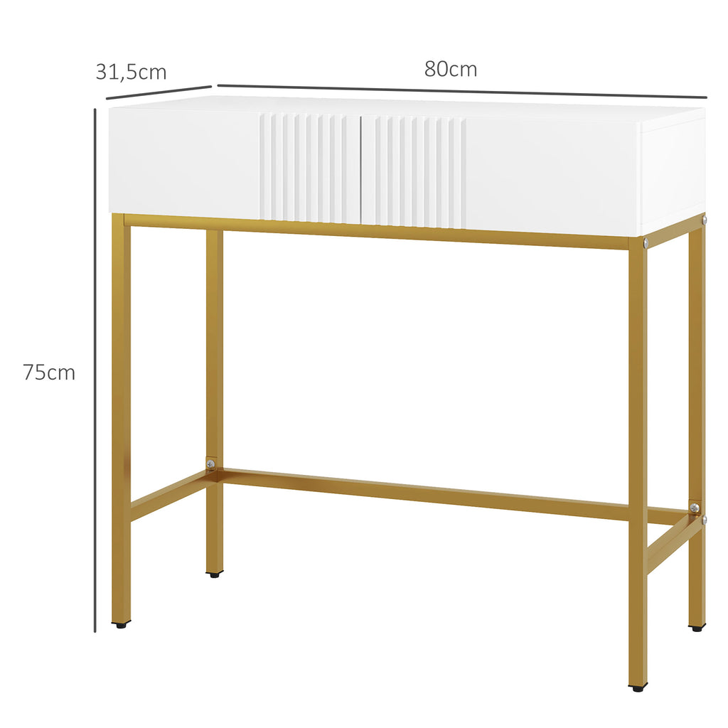 Mesa Consola Moderna Mesa de Entrada com 2 Gavetas e Pés de Aço Anti-tombo para Entrada Sala Corredor 80x31,5x75 cm Branco — foto 3