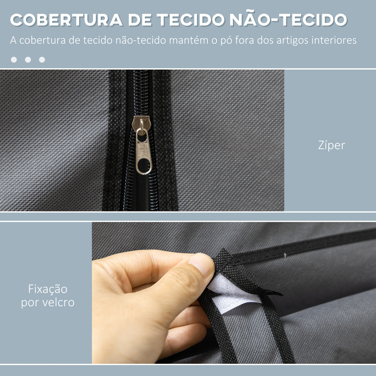 Roupeiro de Tecido Dobrável Armário Portátil com 8 Prateleiras de Armazenamento e 2 Barras de Pendurar Organizador de Roupa para Dormitório Vestidor 125x43x162,5 cm Cinzento — foto 5