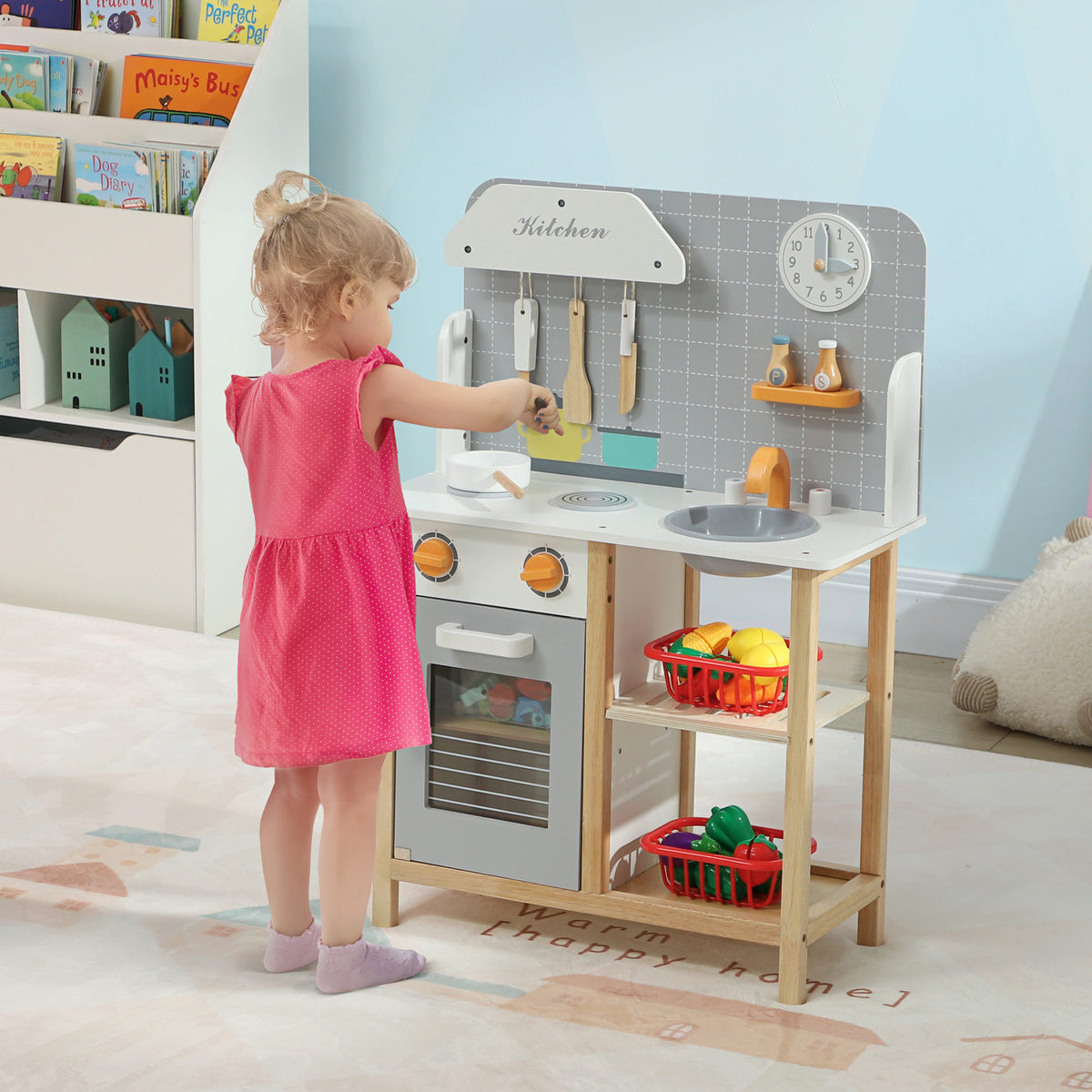 Cozinha de Brinquedo para Crianças acima de 3 Anos Cozinha Infantil de Madeira com Sons Fogão Forno Lavatório e Acessórios de Cozinha 57x26x82 cm Multicor — foto 2