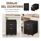 Bloco de Gavetas para Escritório Móvel de Arquivos com 2 Gavetas 5 Rodas com Travões e Fechadura com 2 Chaves para Escritório Secretária Casa 40x45x55,6cm Wengué — foto 4