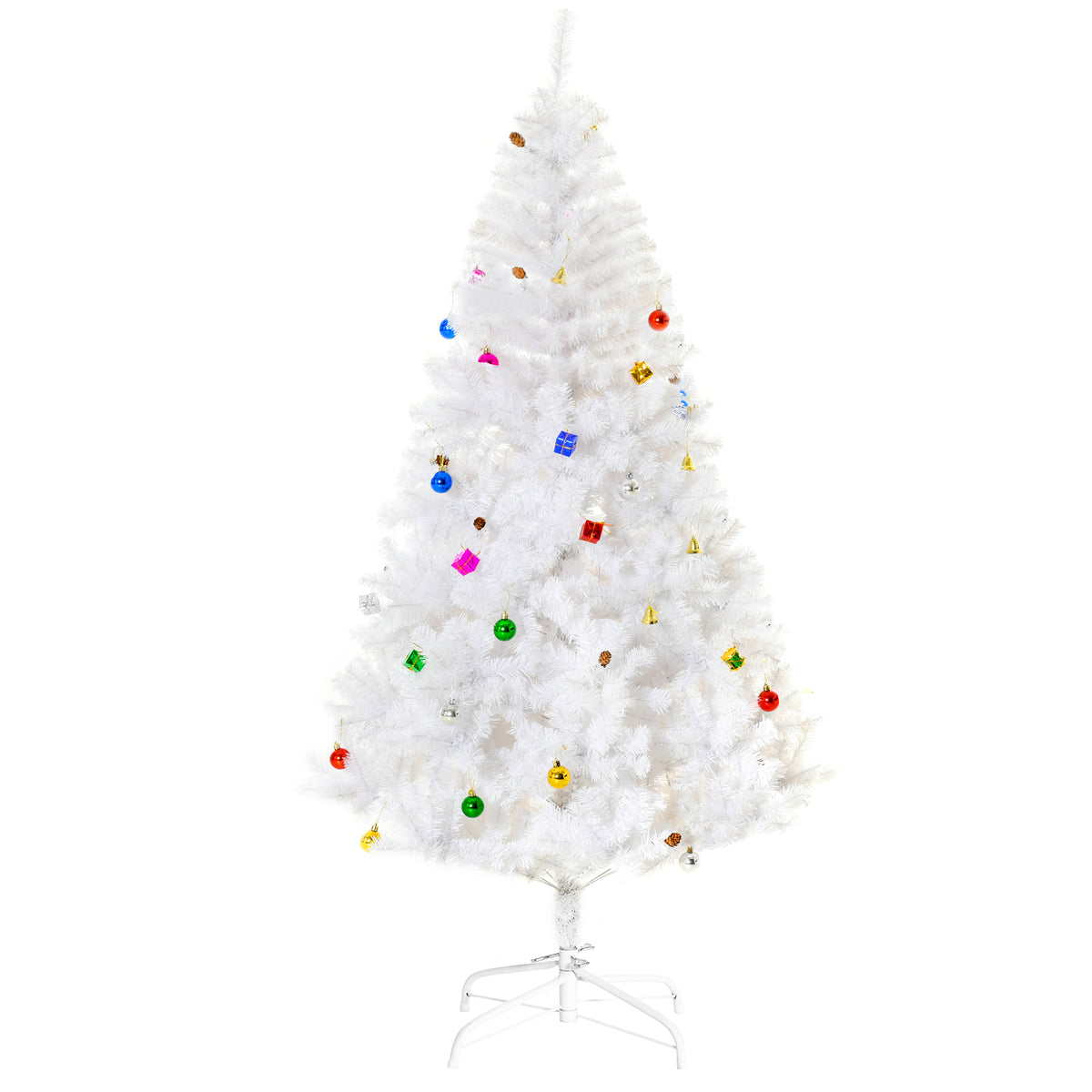 Árvore de Natal Artificial 180cm com 930 Ramos de PVC 48 Decorações Incluidas Suporte Metálico Decoração de Natal para Interiores Ø105x180cm Branco — foto 1