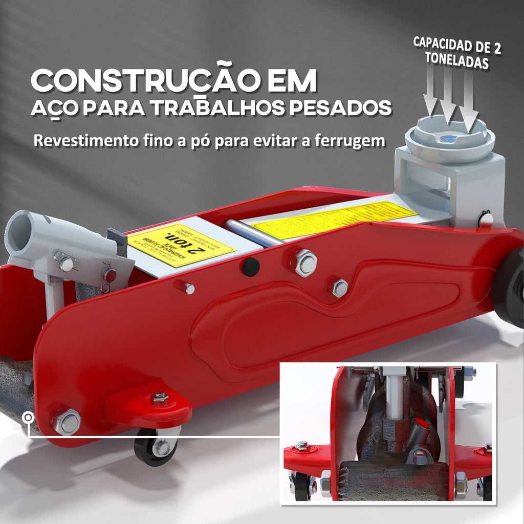 Macaco Hidráulico para Carros de 2 Toneladas Macaco Hidráulico com Altura Ajustável 12-30 cm e 4 Rodas para Apoiar Carros Vermelho e Cinza — foto 5
