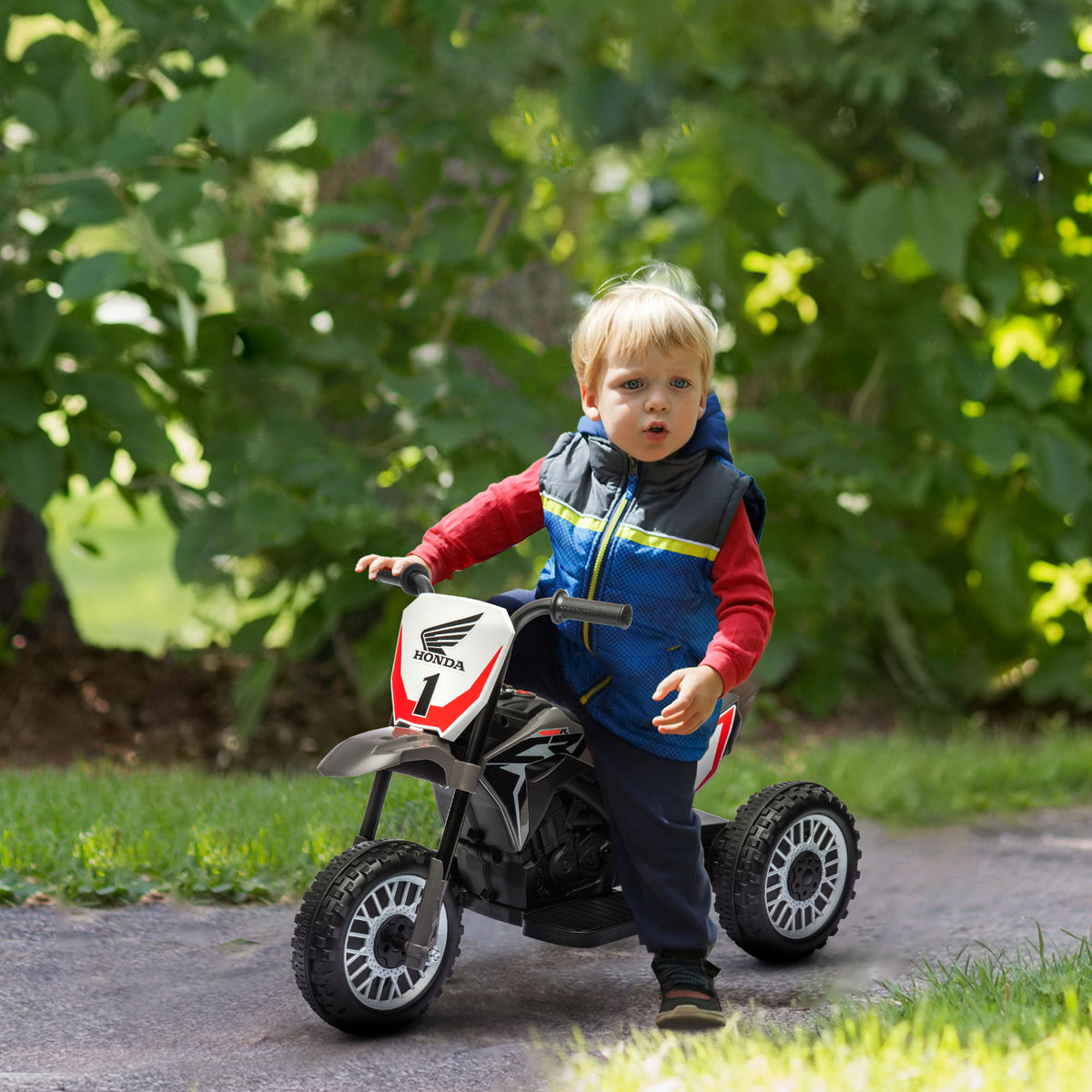 Mota Elétrica com Licença Honda CRF450RL para Crianças acima de 18 Meses Mota de Bateria 6V com Velocidade 3km/h Buzina e Som de Arranque Carga Máxima 25 kg 71x40,5x43,5 cm Cinza — foto 2