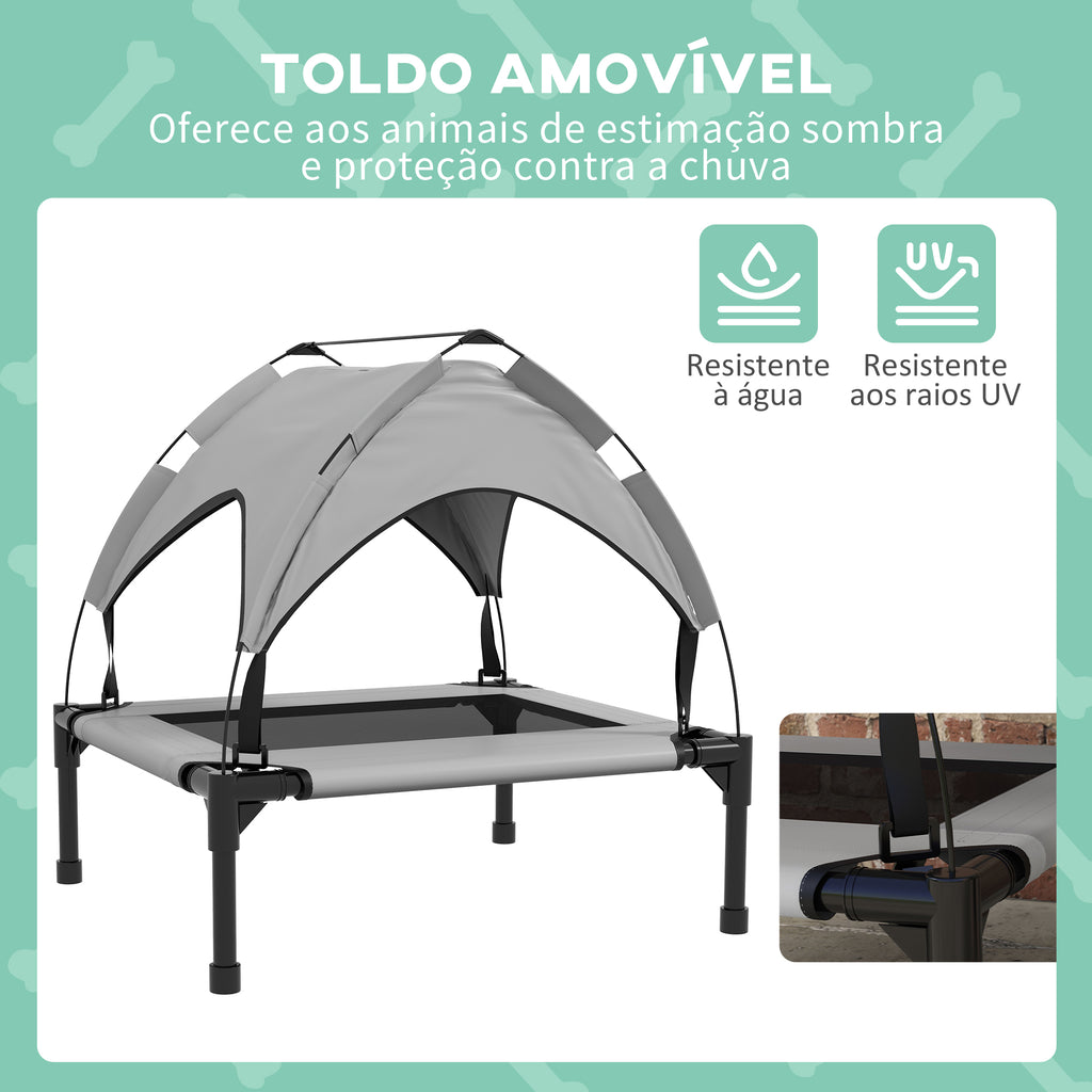 awHut Cama para Cães Elevada com Toldo Cama para Cães Médios com Estrutura de Aço e Bolsa de Transporte para Interior e Exterior 76x61x69,5 cm Cinzento Claro — foto 5