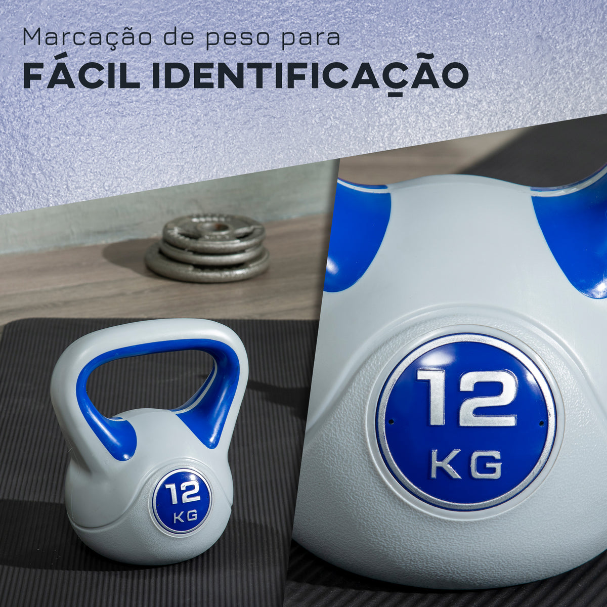 Kettlebell 12 kg Peso Russo com Revestimento de PU e Enchimento de Areia para Treinamento em Casa Ginásio 24x17x28 cm Azul Marrinho e Cinza — foto 5