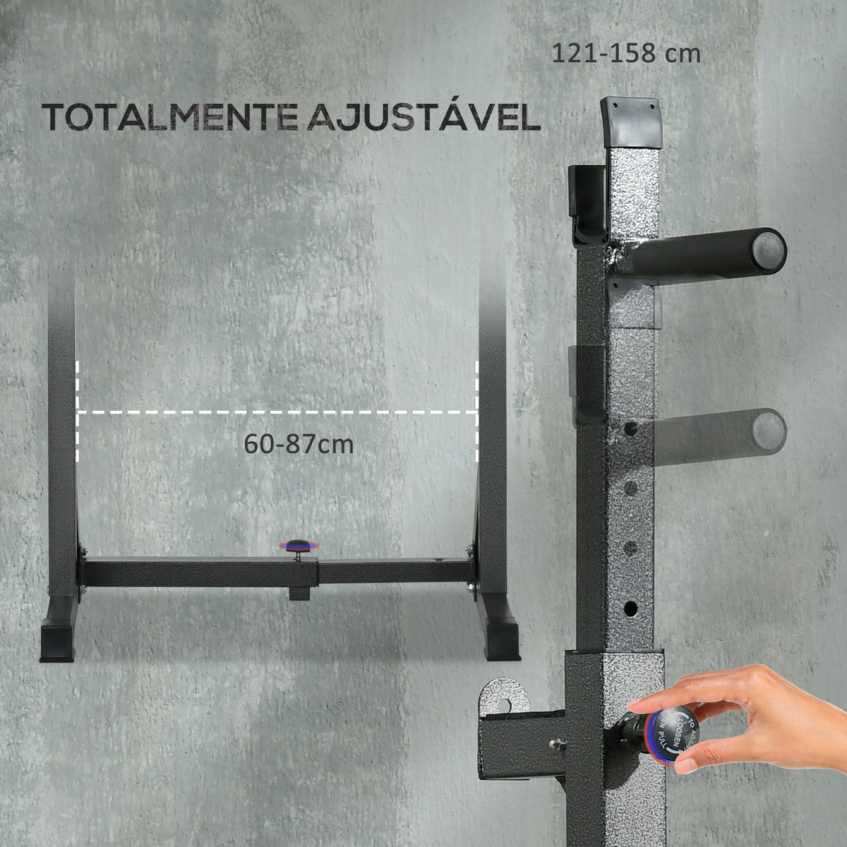 Suporte para Barras de Pesos Multifuncional com Largura e Altura Ajustáveis Suporte de Musculação com Estrutura de Aço Carga 200 kg para Treino em Casa Ginásio 60-87x65x121-158 cm Preto — foto 5