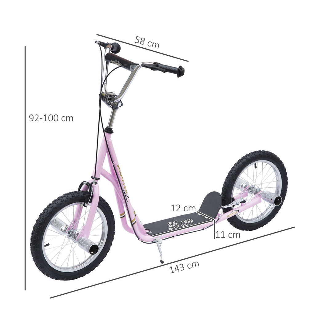 Trotinete com 2 Rodas de 16 Polegadas Trotinete para Crianças com Altura Ajustável e Freio 143x58x92-100 cm Rosa — foto 3