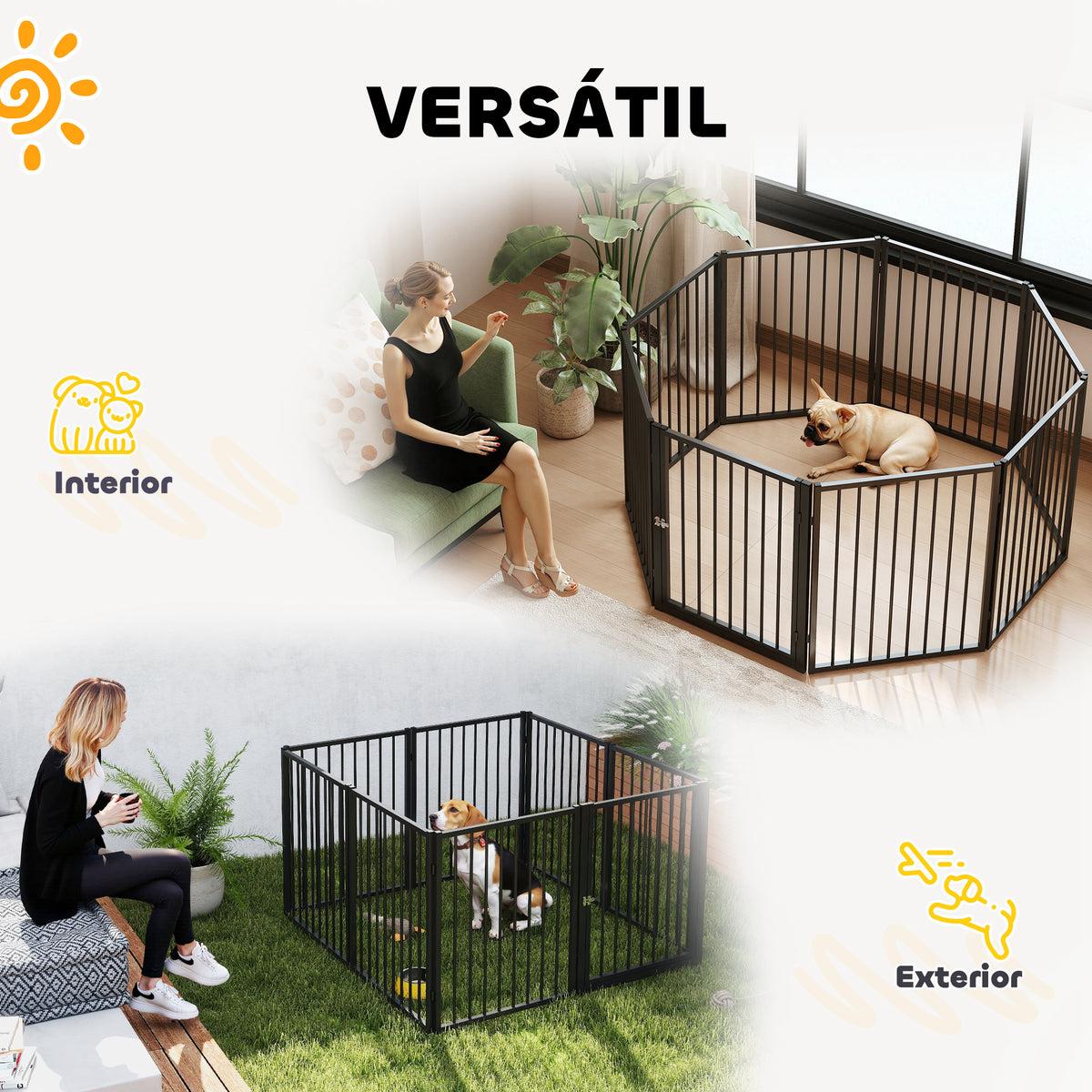 Parque para Cães Cercado para Cães com 8 Painéis 60x76 cm Parque para Cães Pequenos e Médios de Aço para Interior e Exterior Preto — foto 4
