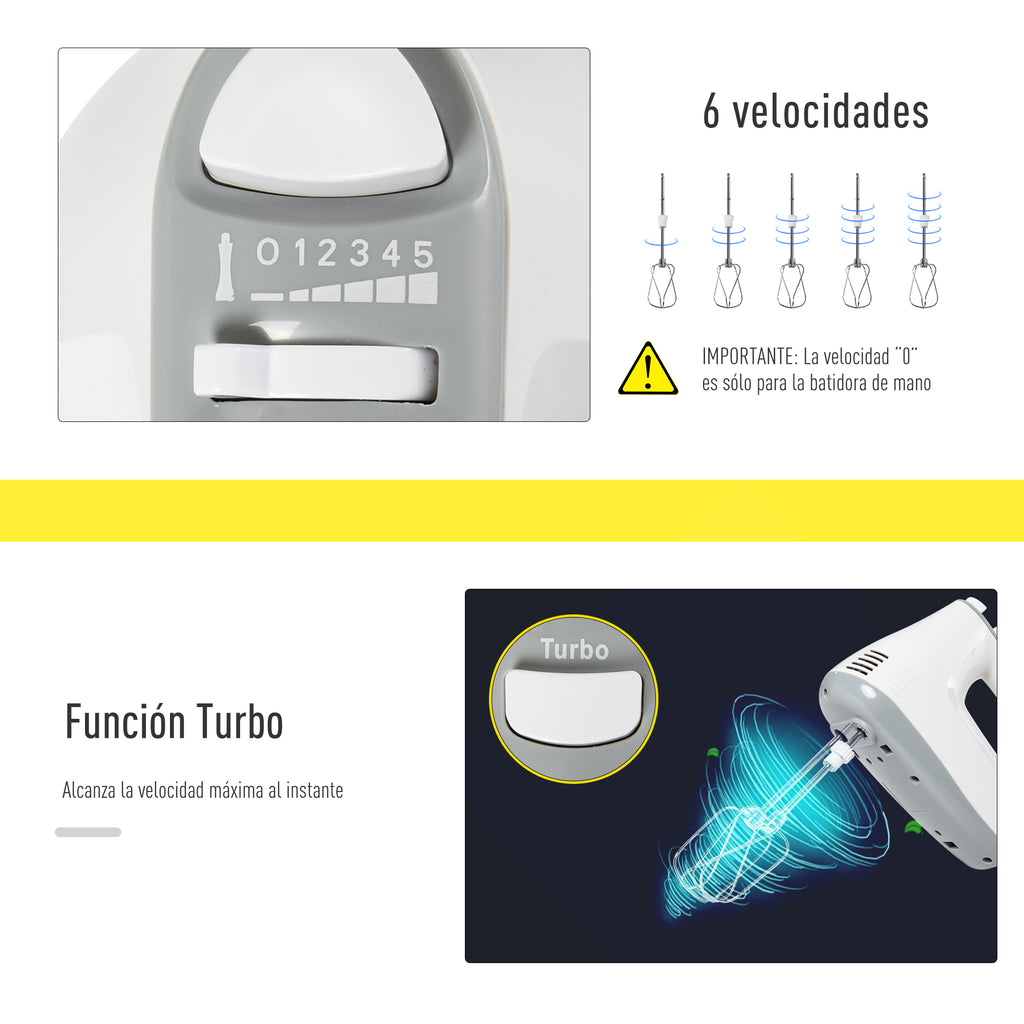 Batedeira de Pastelaria Profissional Batedeira Multifuncional Robô de Cozinha 3.4 litros com 6 velocidades Inclui 3 cabeças 300 W de aço inoxidável branco — foto 6