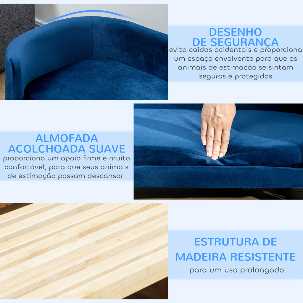 Sofá para Cães Pequenos Cama Elevada para Cães com Pés de Madeira Almofada Removível e Capa Lavável Carga 10 kg 86x55x33 cm Azul — foto 5